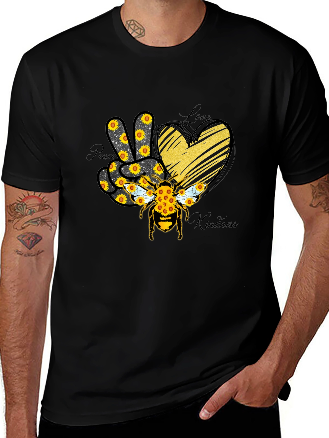 Variant 6 of Peace Love Kindness Sunflower Bee T-Shirt