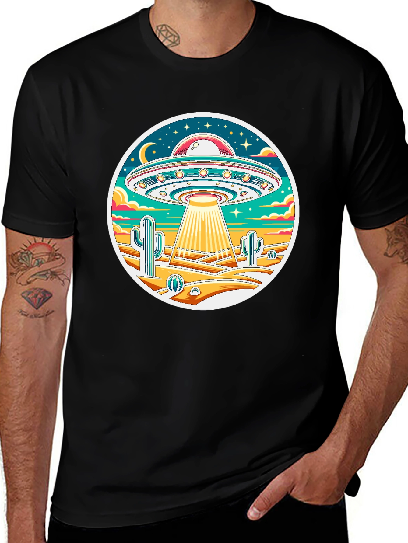 UFO Desert Graphic T-Shirt - Black Cotton Tee