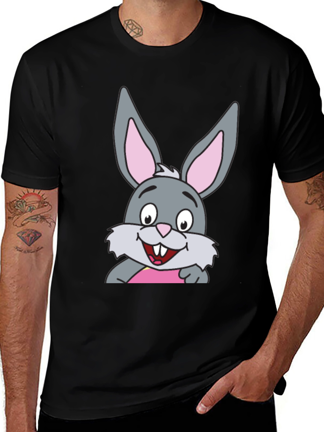 Variant 5 of Cartoon Rabbit Graphic Print Black T-Shirt