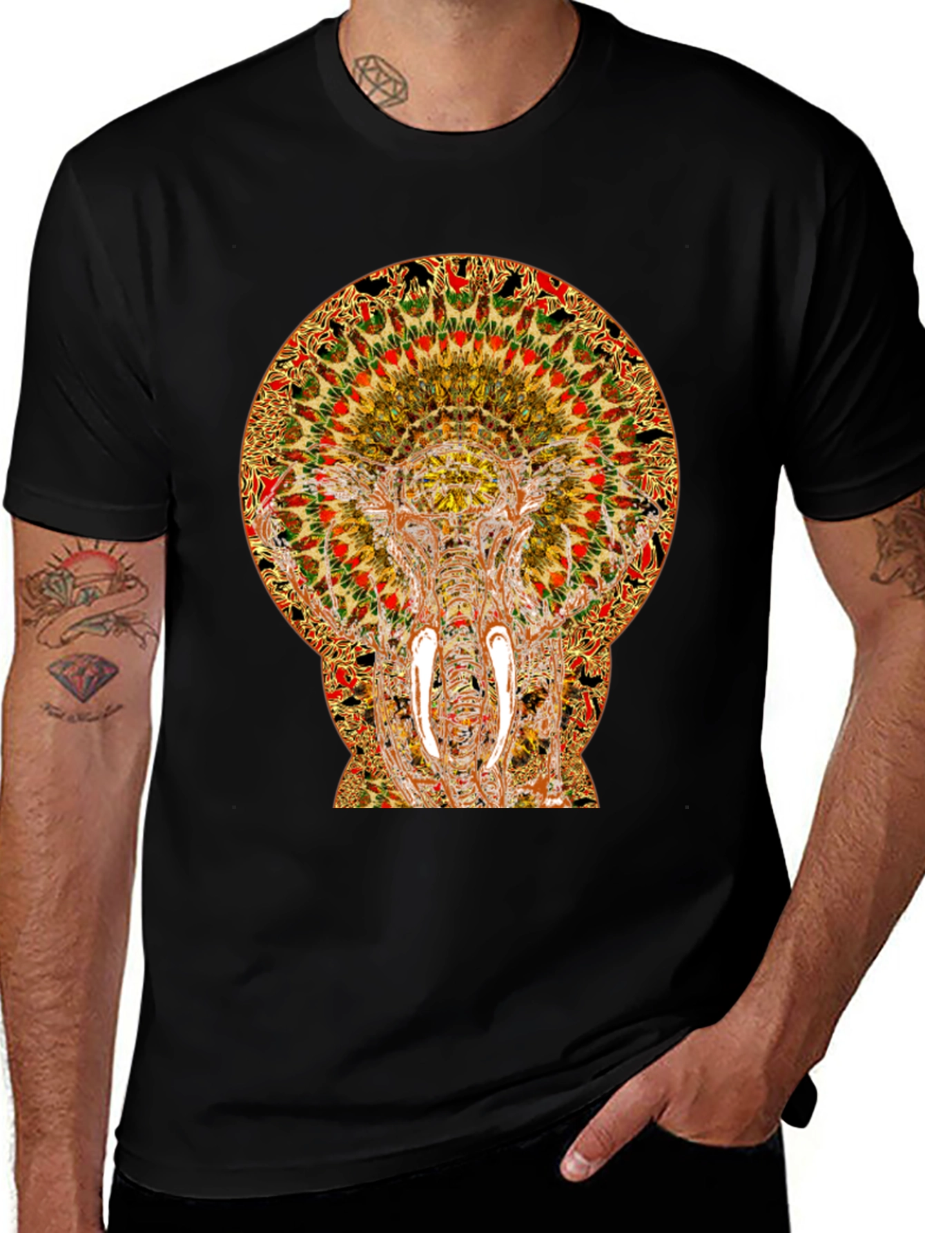 Variant 26 of Psychedelic Elephant Print Black T-Shirt