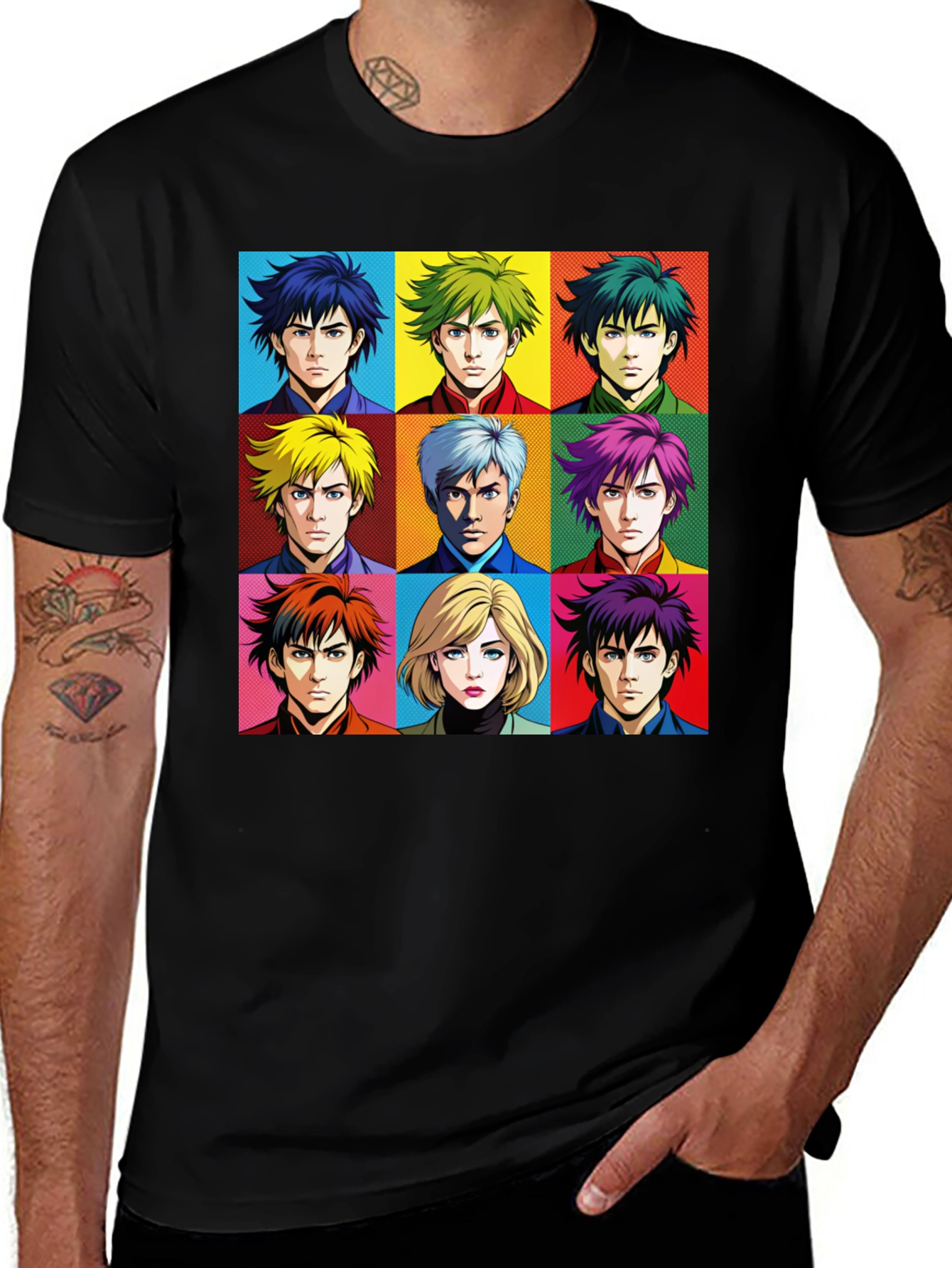 Black Anime Faces T-Shirt, Pop Art Design main image