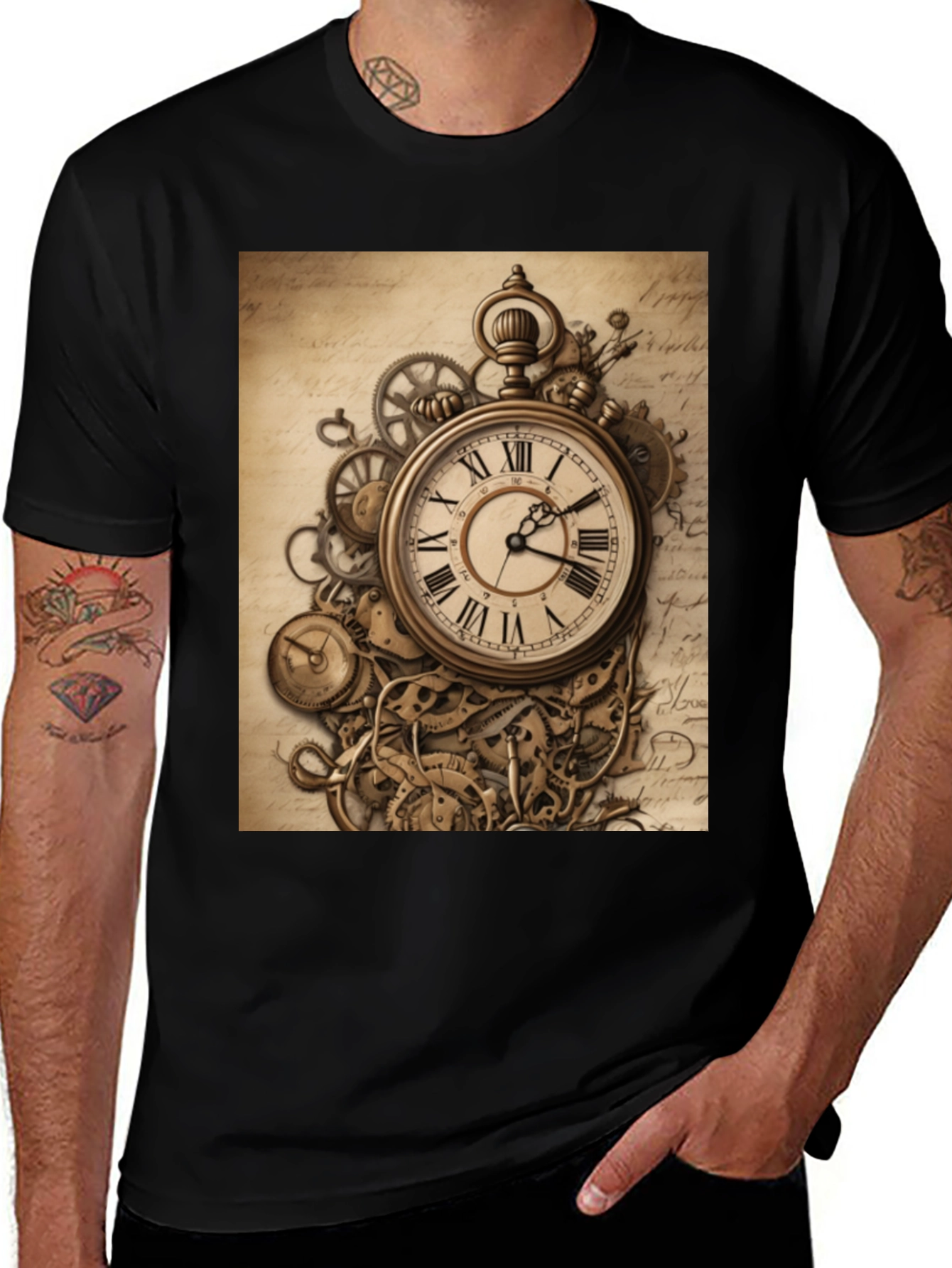 Black Steampunk Clockwork T-Shirt - Timeless Design main image