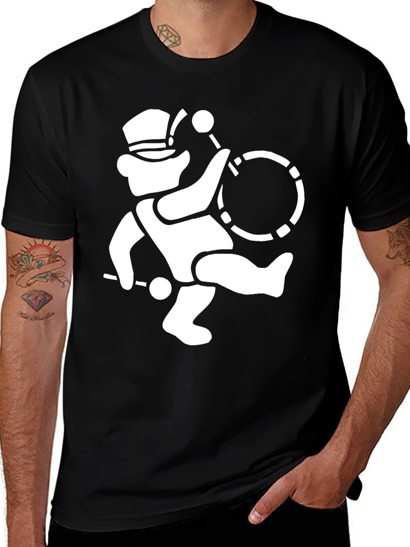 Drummer Bear Graphic Tee - Black Cotton Shirt