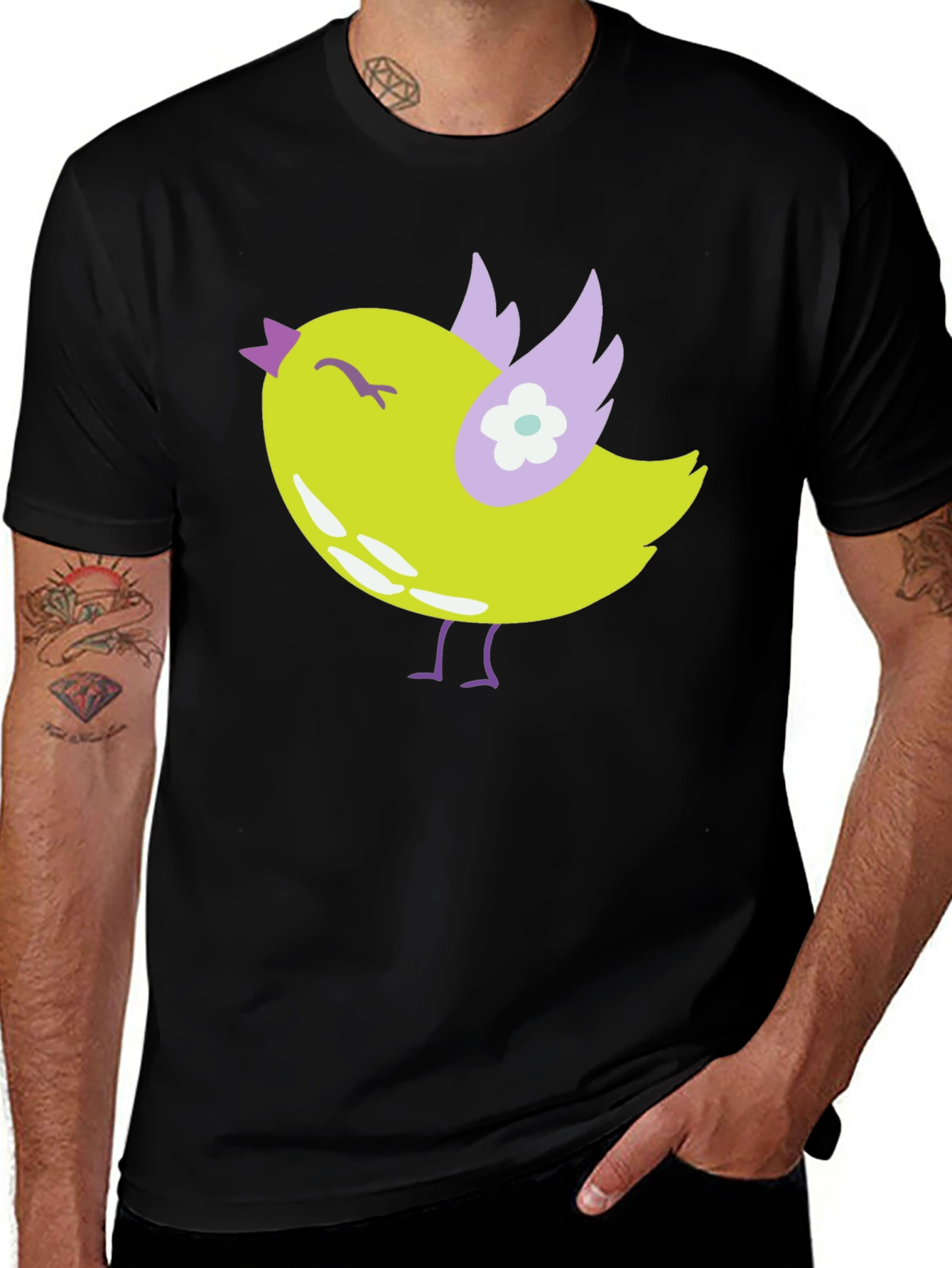 Variant 19 of Cute Bird Graphic Tee - Soft Black Cotton T-Shirt