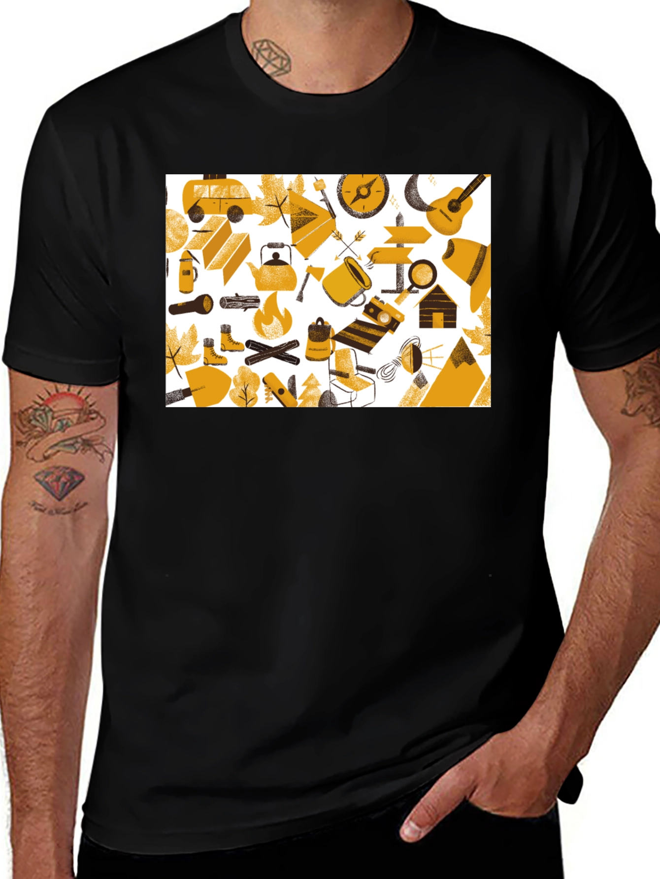 Variant 6 of Camping Adventure Graphic Tee - Black Cotton Shirt
