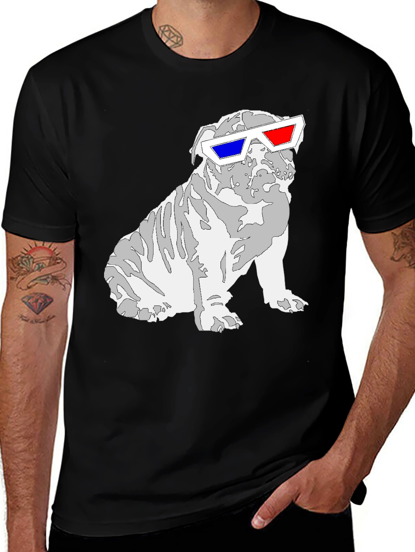 Variant 13 of Cool Bulldog 3D Glasses Graphic T-Shirt