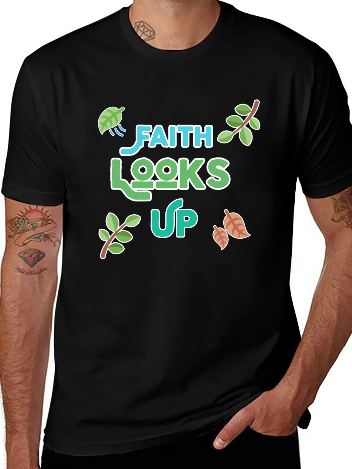 Variant 7 of Faith Looks Up Black Cotton T-Shirt