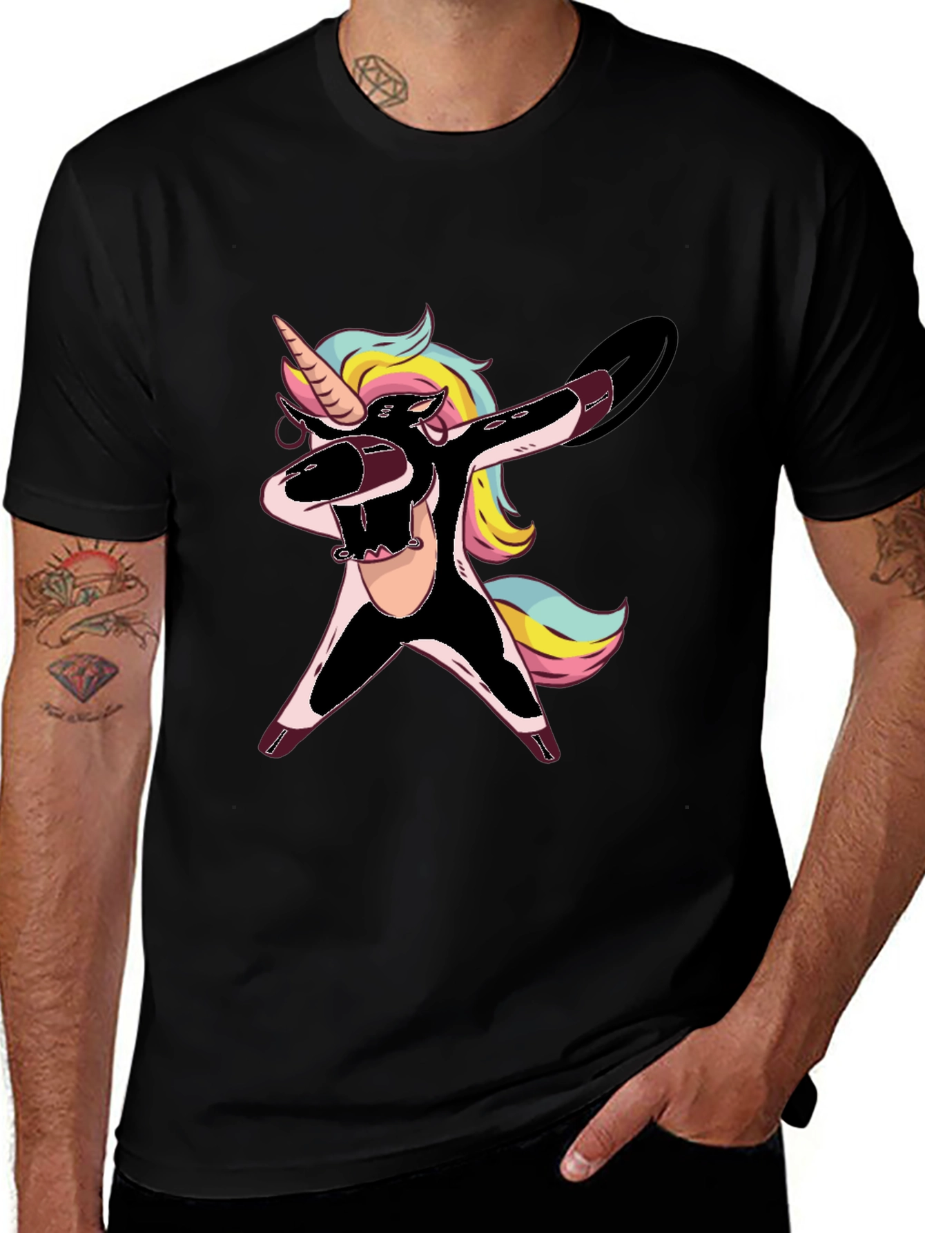 Black Dabbing Unicorn Graphic Tee - Black T-Shirt main image