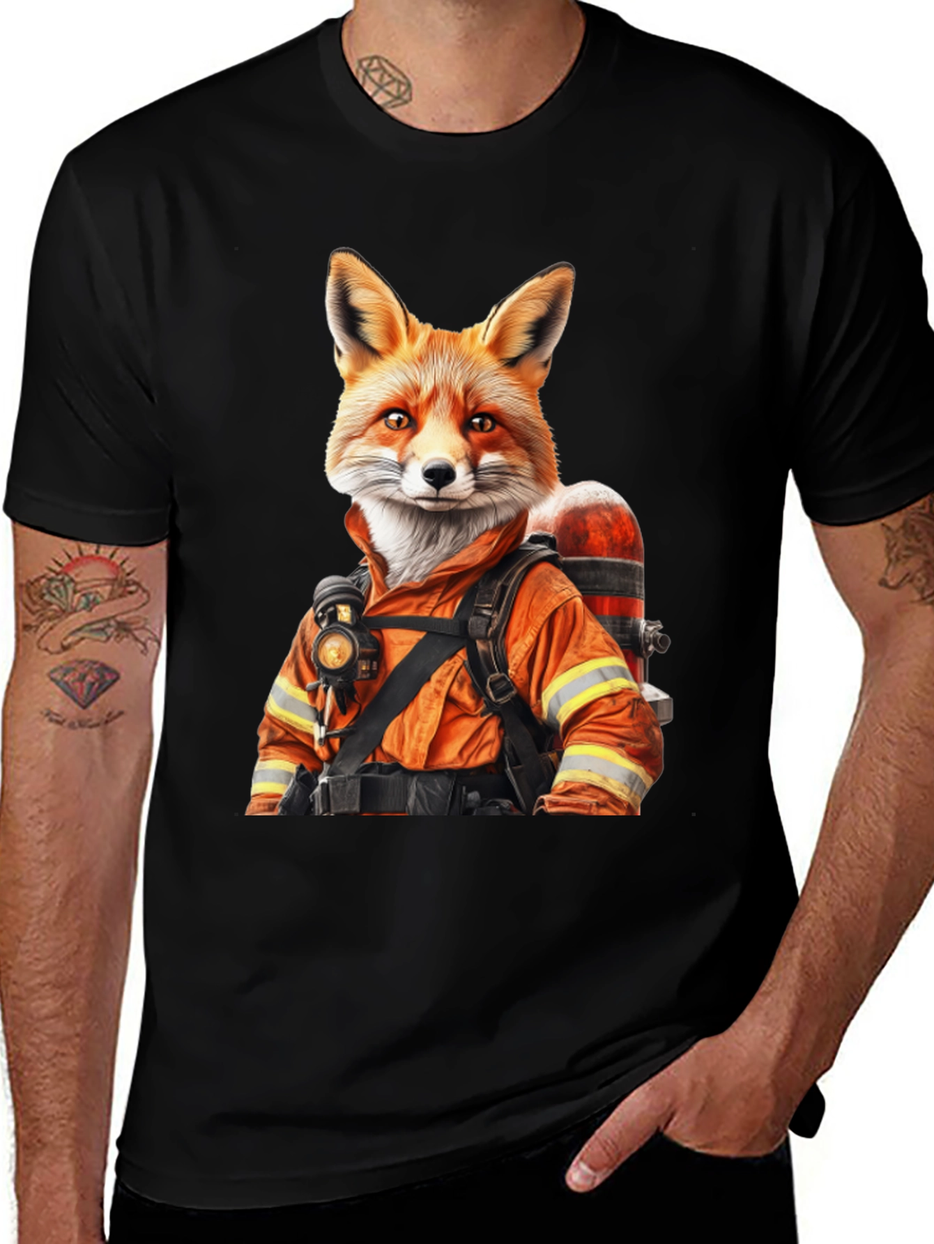 Variant 25 of Firefighter Fox Graphic T-Shirt - Cool Animal Design