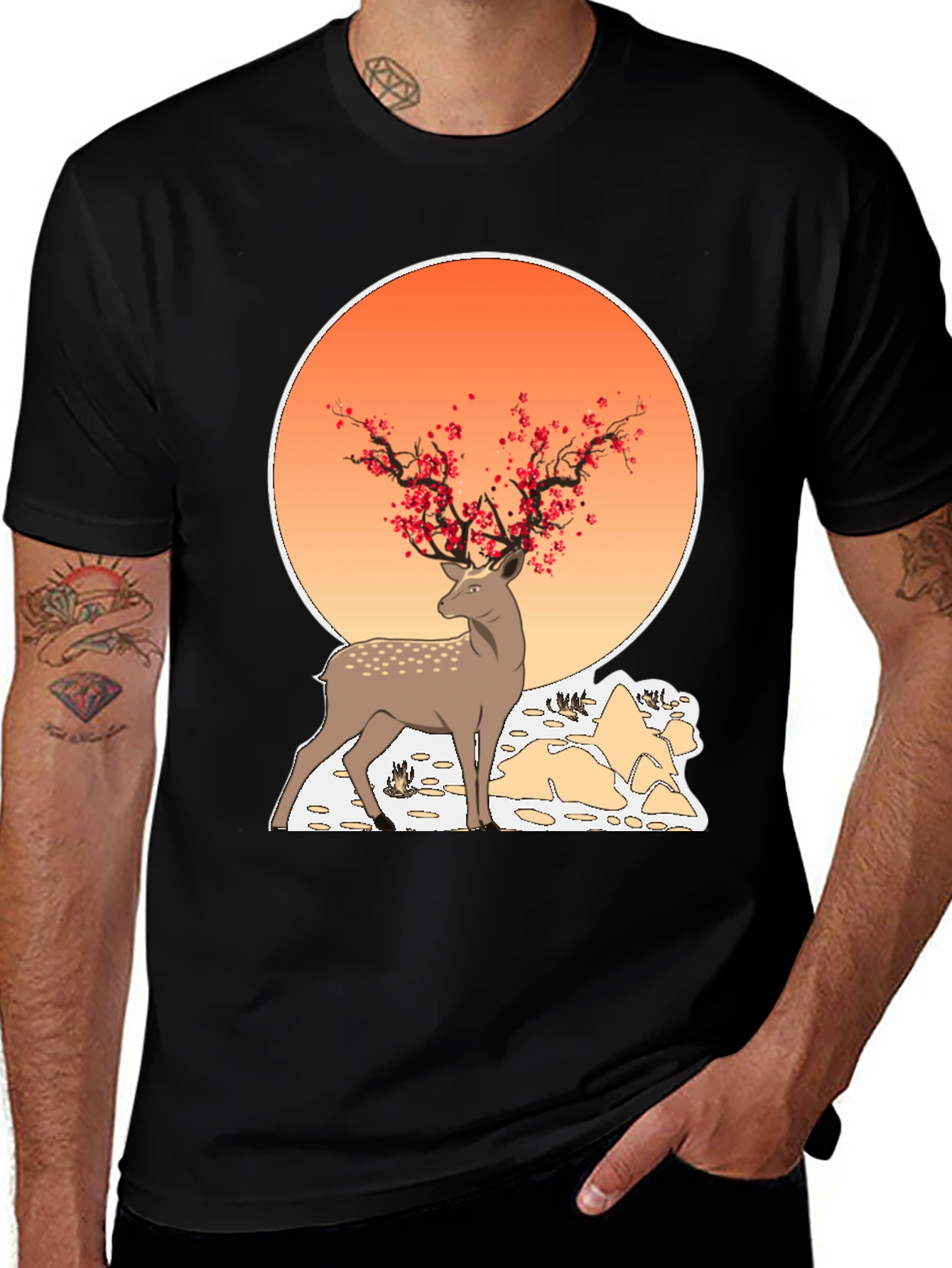Variant 19 of Deer Cherry Blossom Graphic Tee