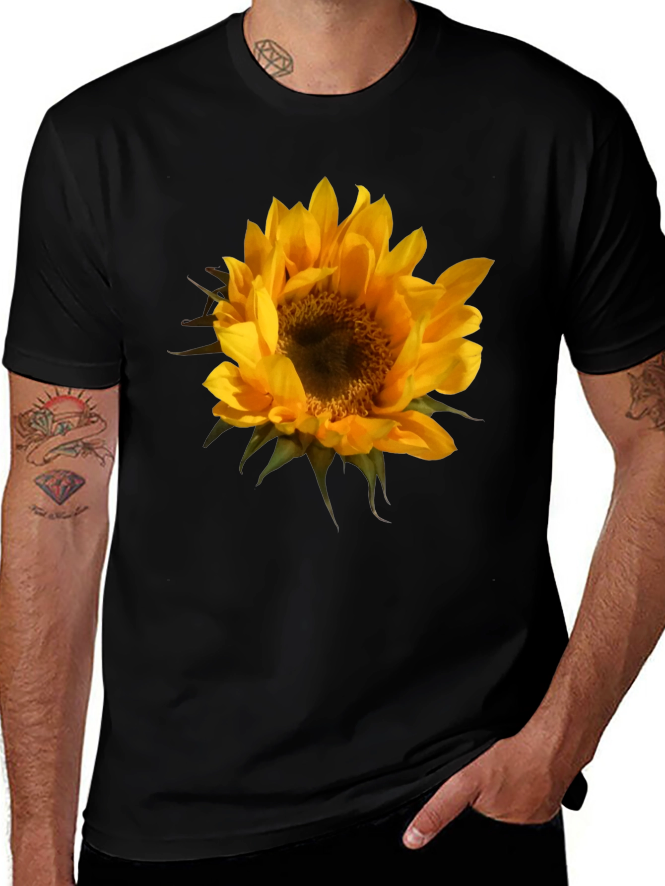 Variant 3 of Sunflower Graphic Print Black Tee