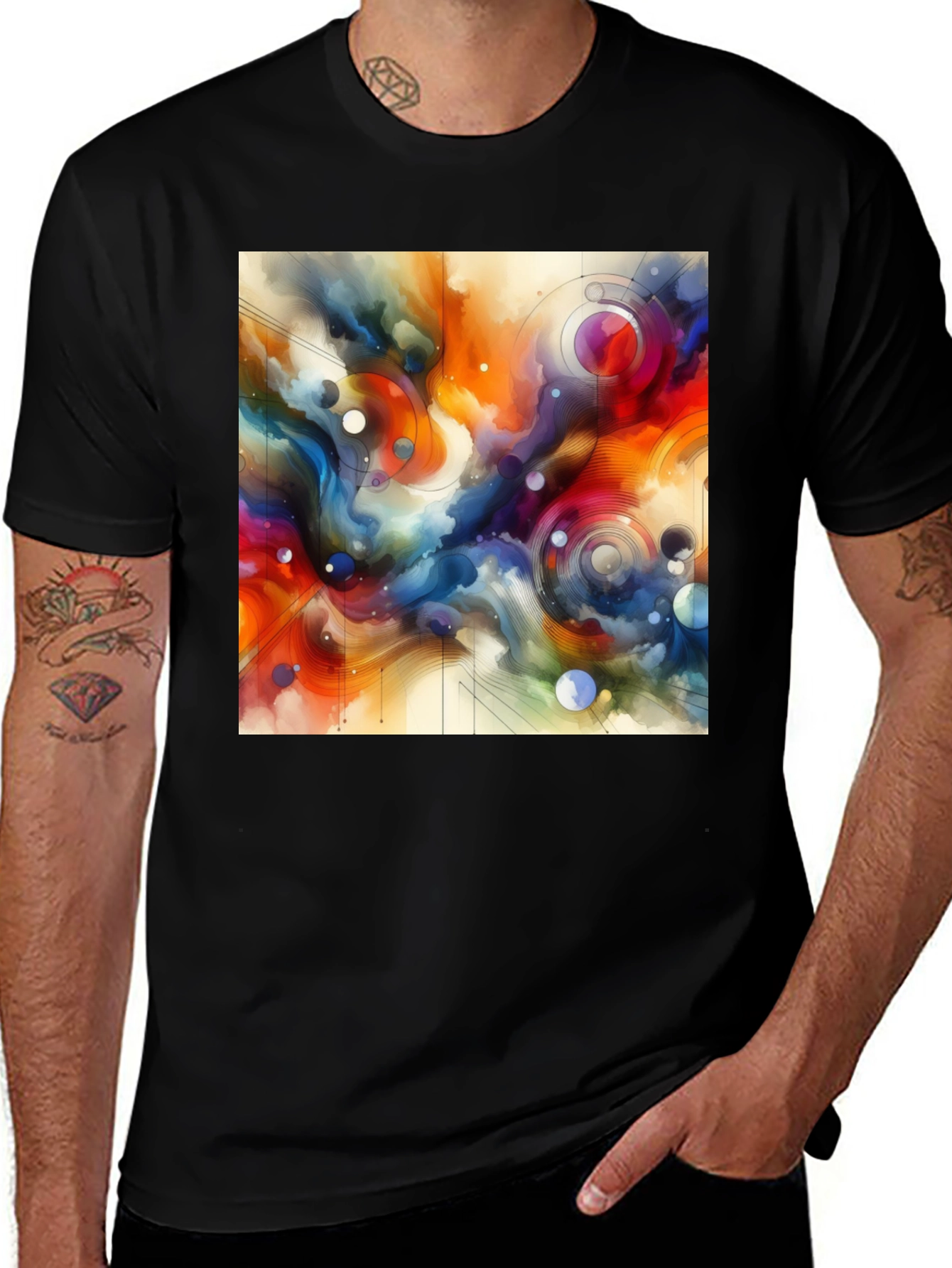 Variant 9 of Abstract Art Graphic Tee - Stylish Men's Black T-Shirt