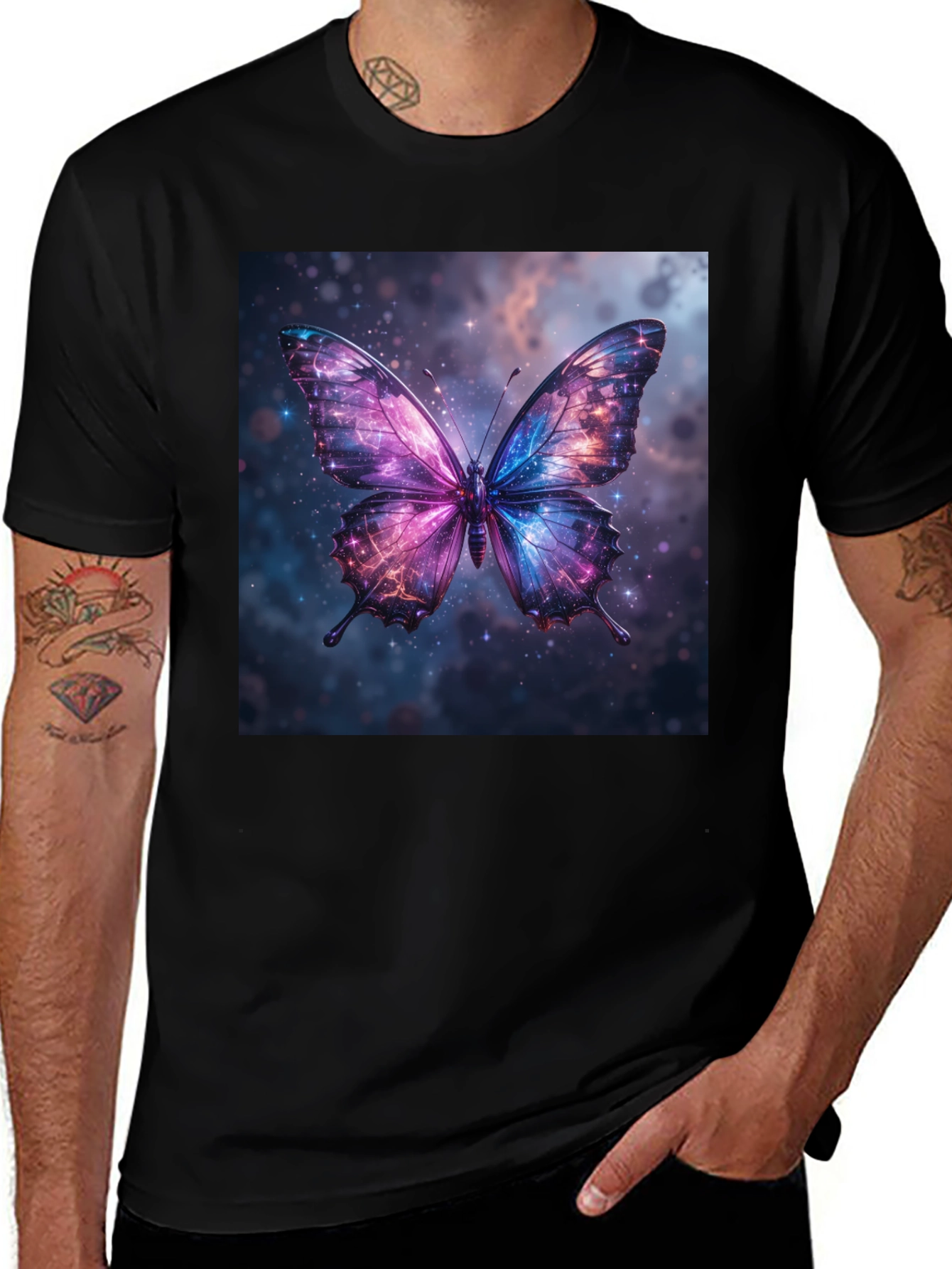 Variant 7 of Galaxy Butterfly Graphic Print Black T-Shirt