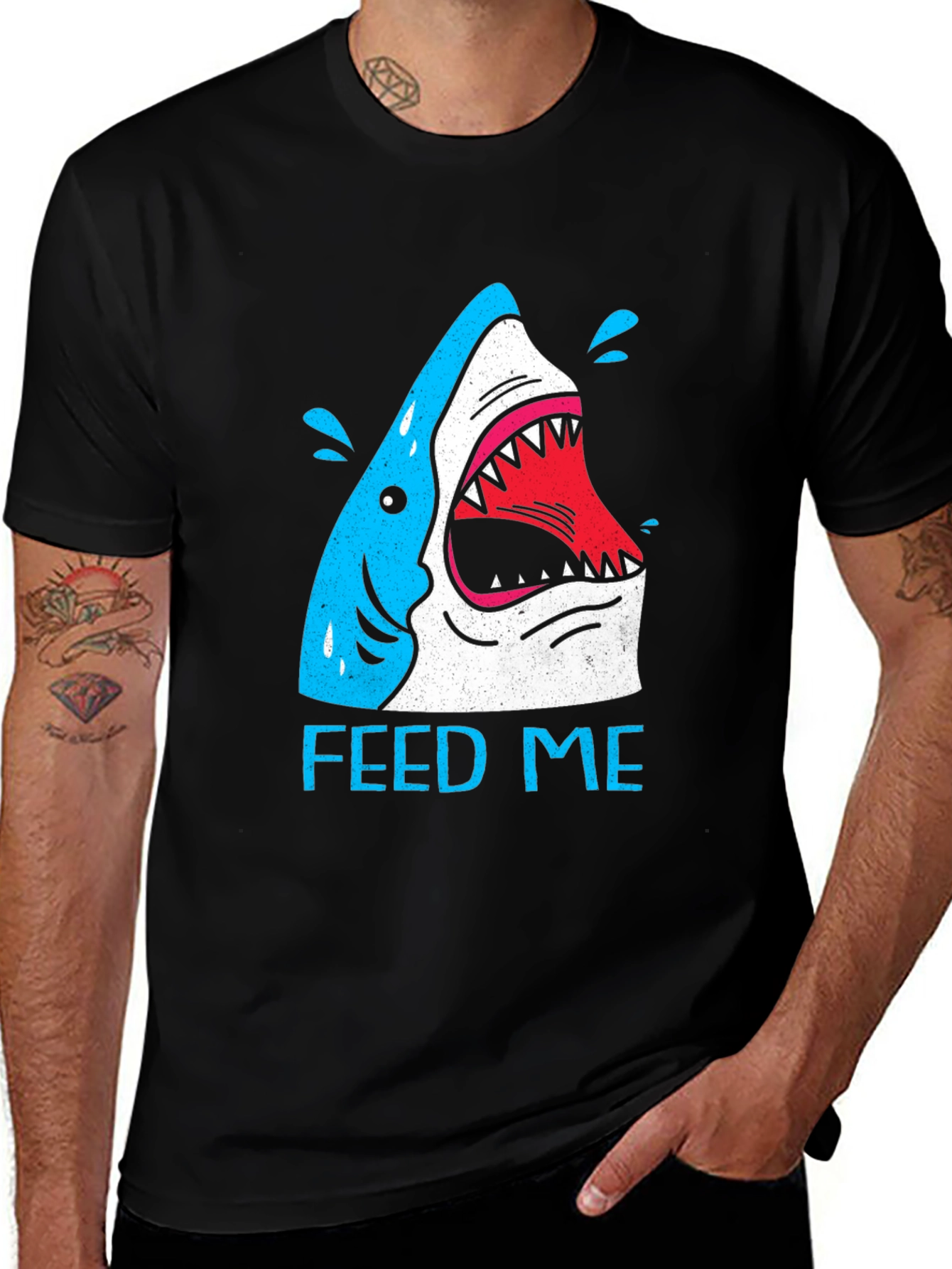 Variant 11 of Feed Me Shark Graphic T-Shirt - Black