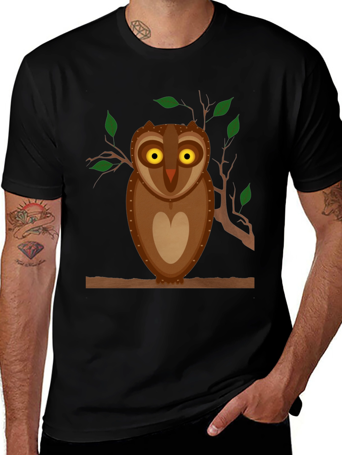 Variant 20 of Owl Graphic Tee - Black Cotton Blend T-Shirt