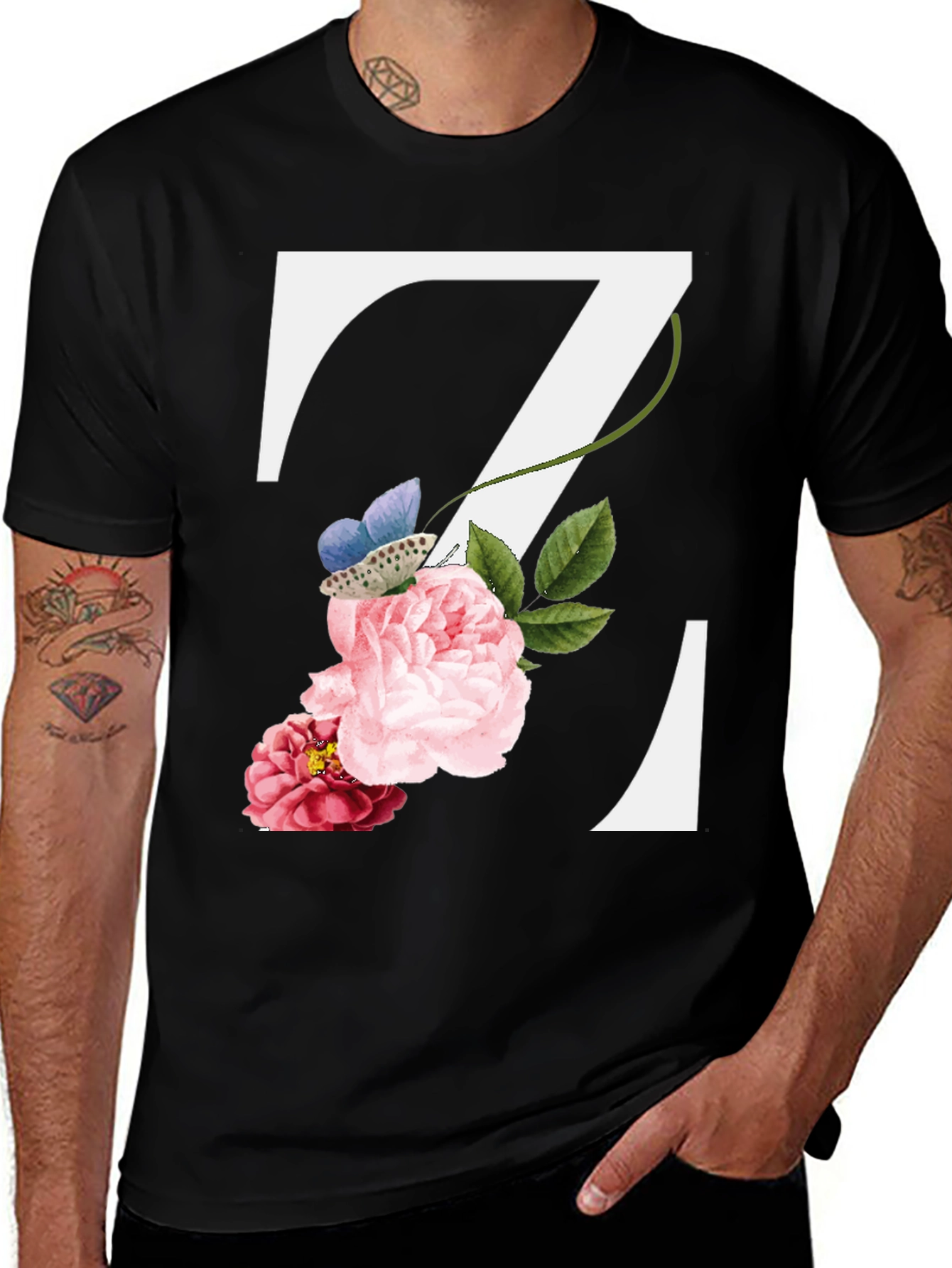 Variant 25 of Floral Initial "Z" Graphic Tee - Black