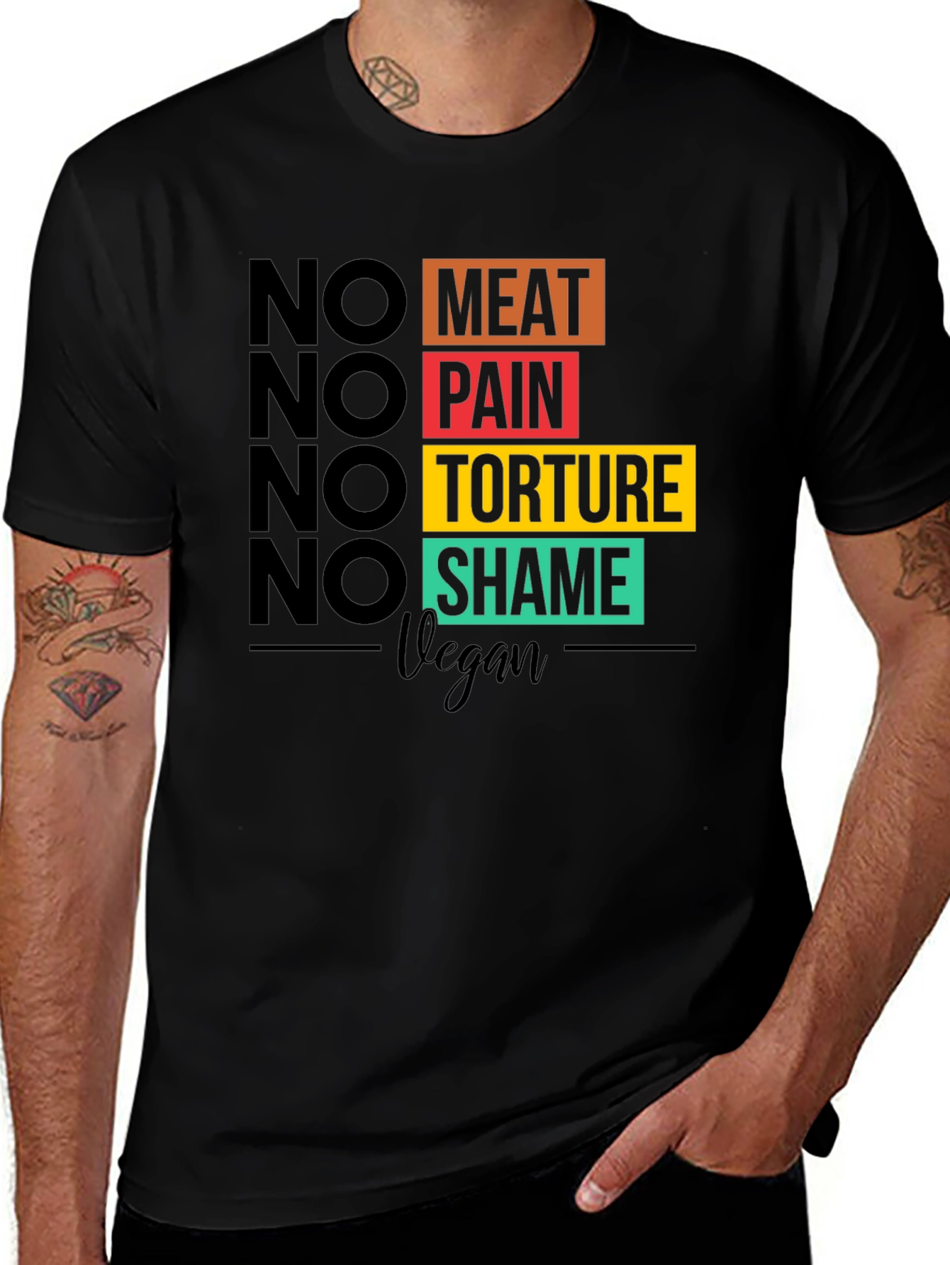 Variant 7 of Vegan Graphic Tee - No Meat, No Pain, No Torture, No Shame