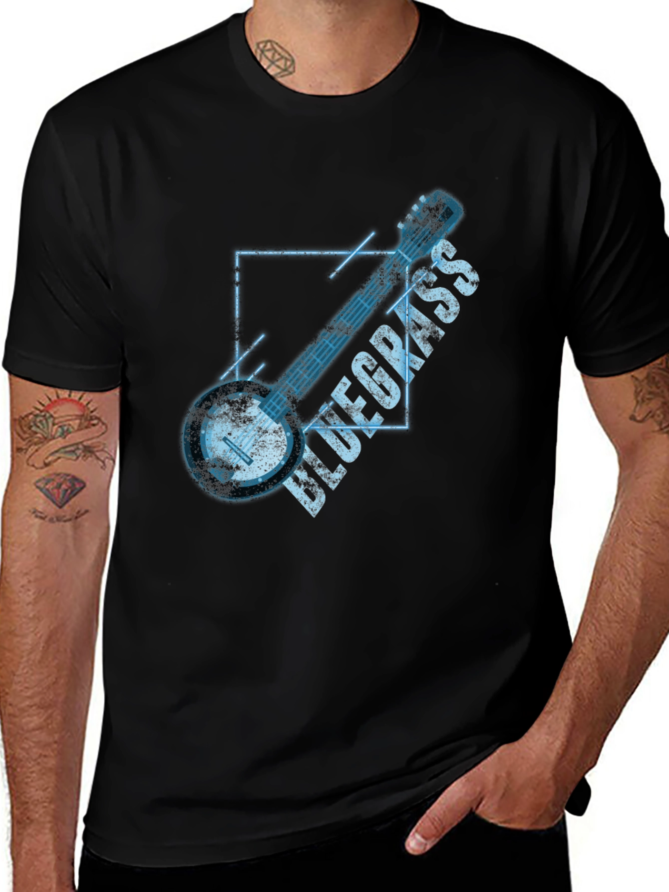 Variant 14 of Bluegrass Banjo Black T-Shirt - Music Lover Tee