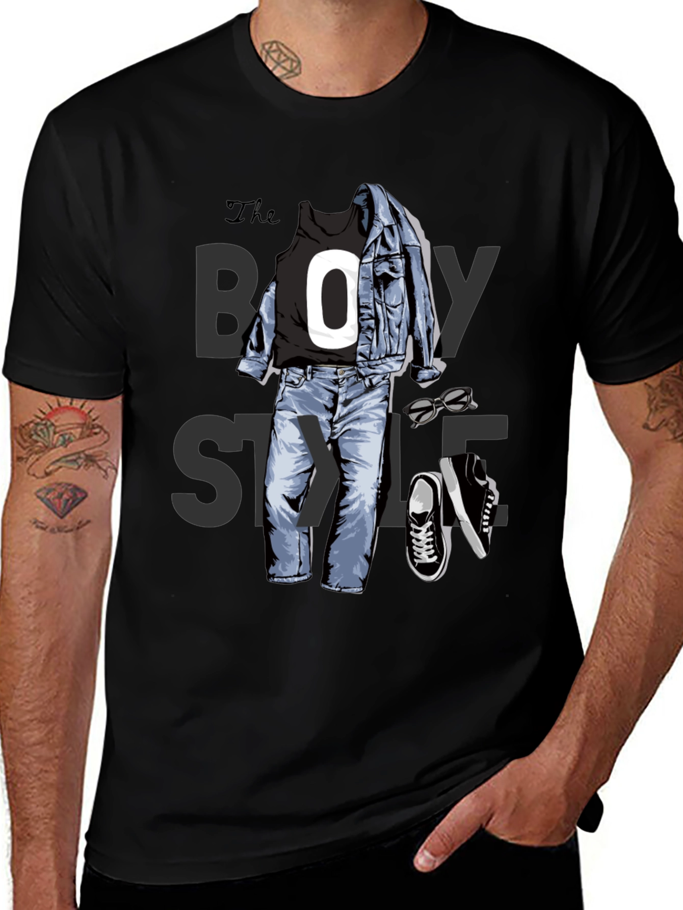 Variant 30 of Men's Black T-Shirt with Fashion Outfit Graphic