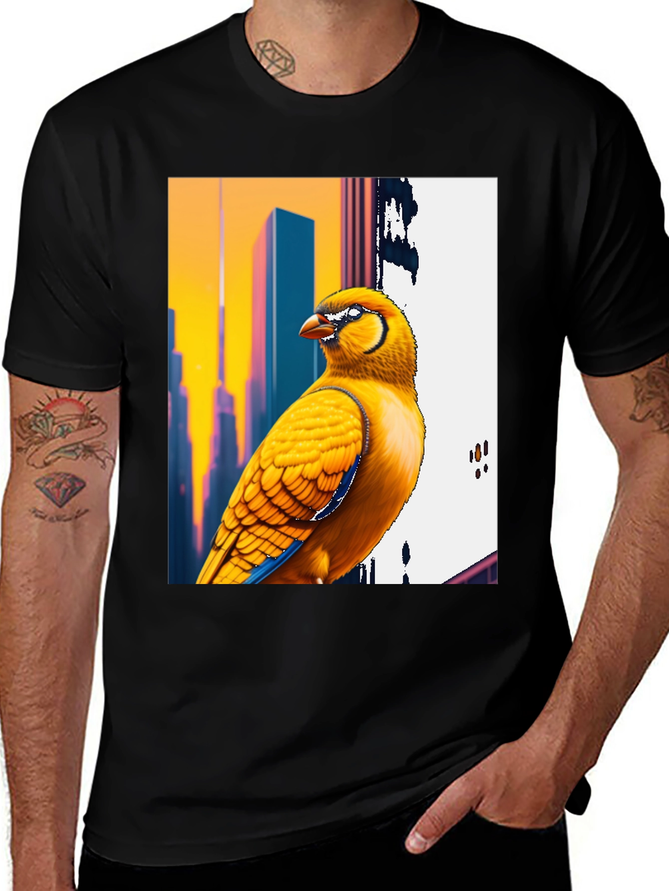 Variant 23 of Vibrant Bird T-Shirt: Cityscape Style