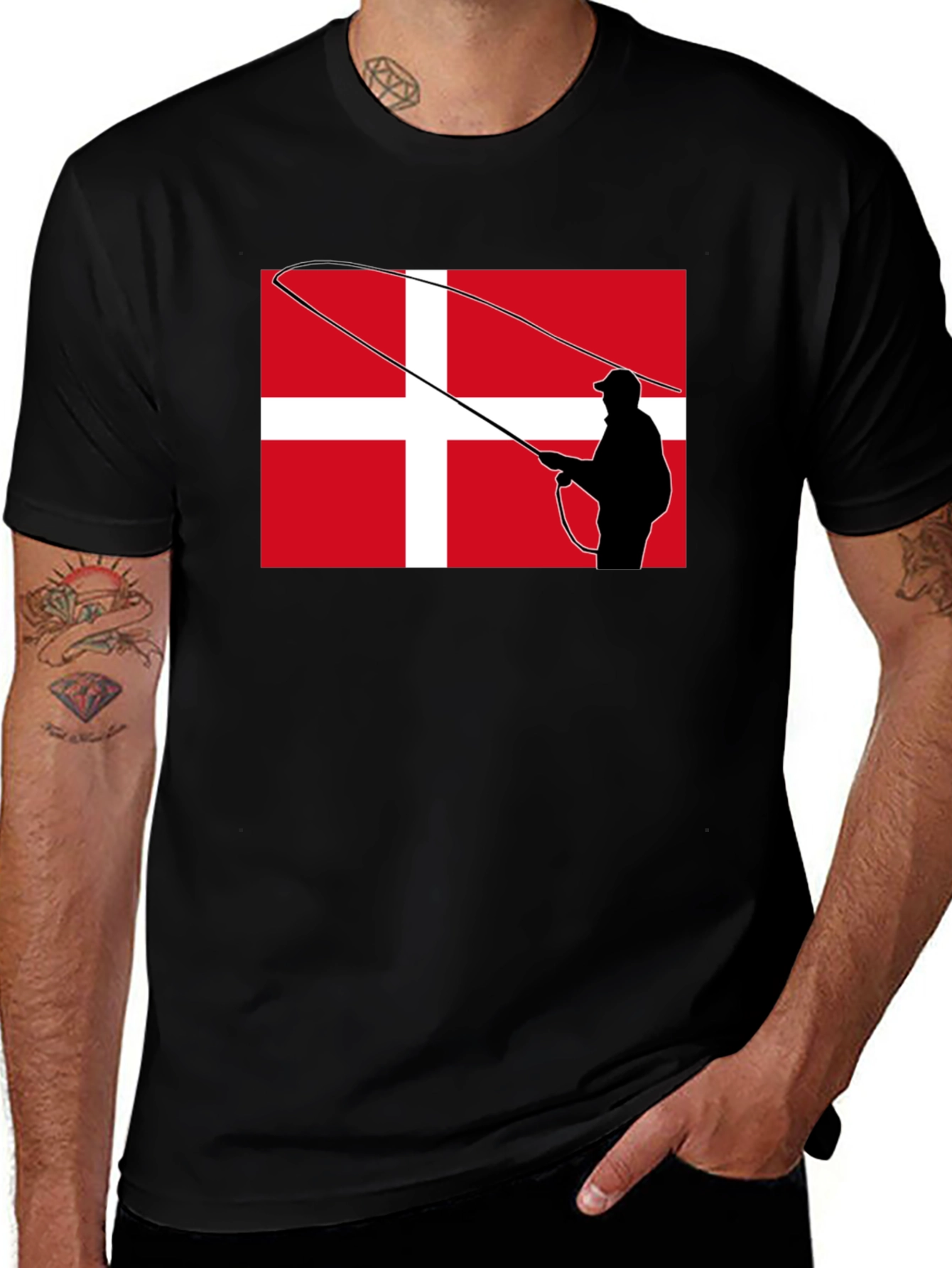Variant 21 of Danish Angler T-Shirt - Denmark Flag Fishing Tee