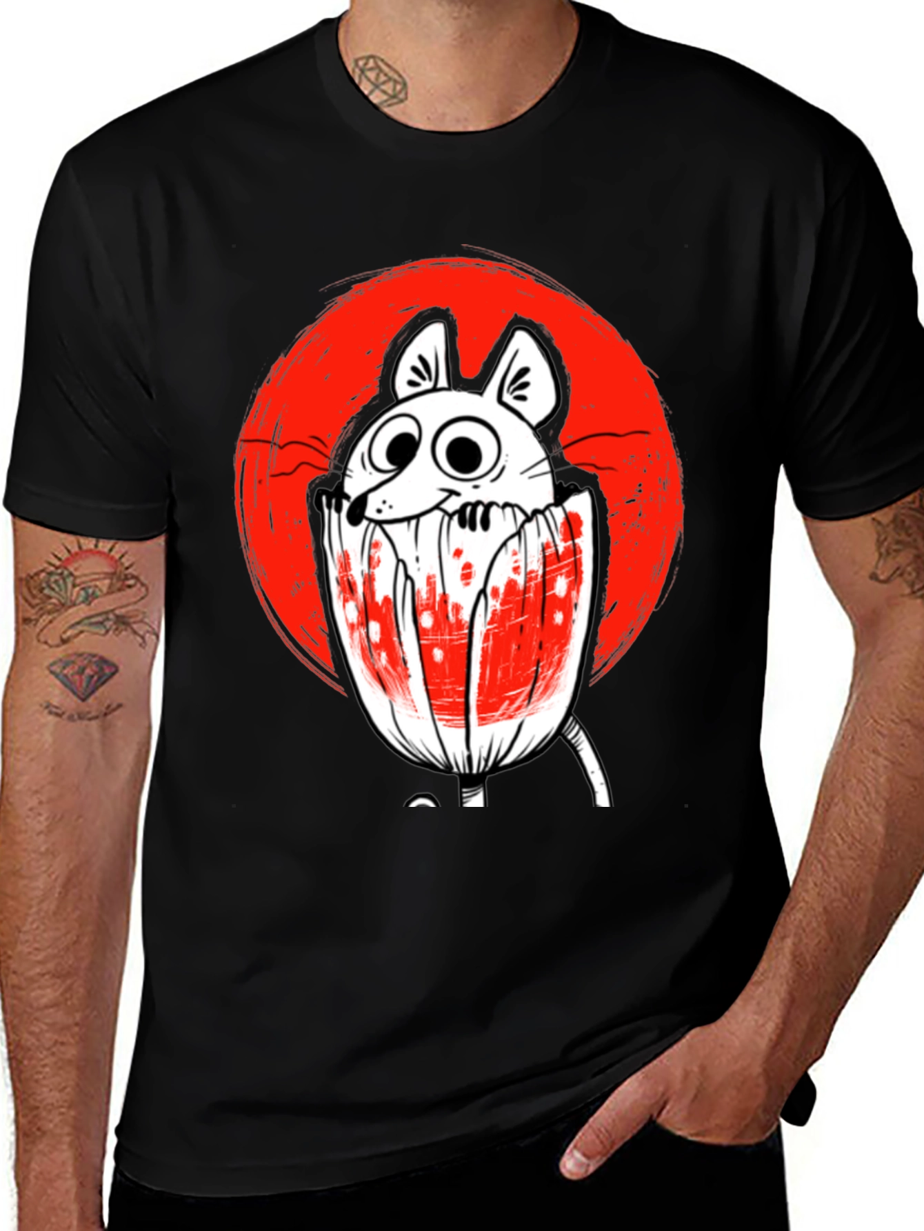 Variant 10 of Cute Cartoon Mouse in Tulip T-Shirt - Black
