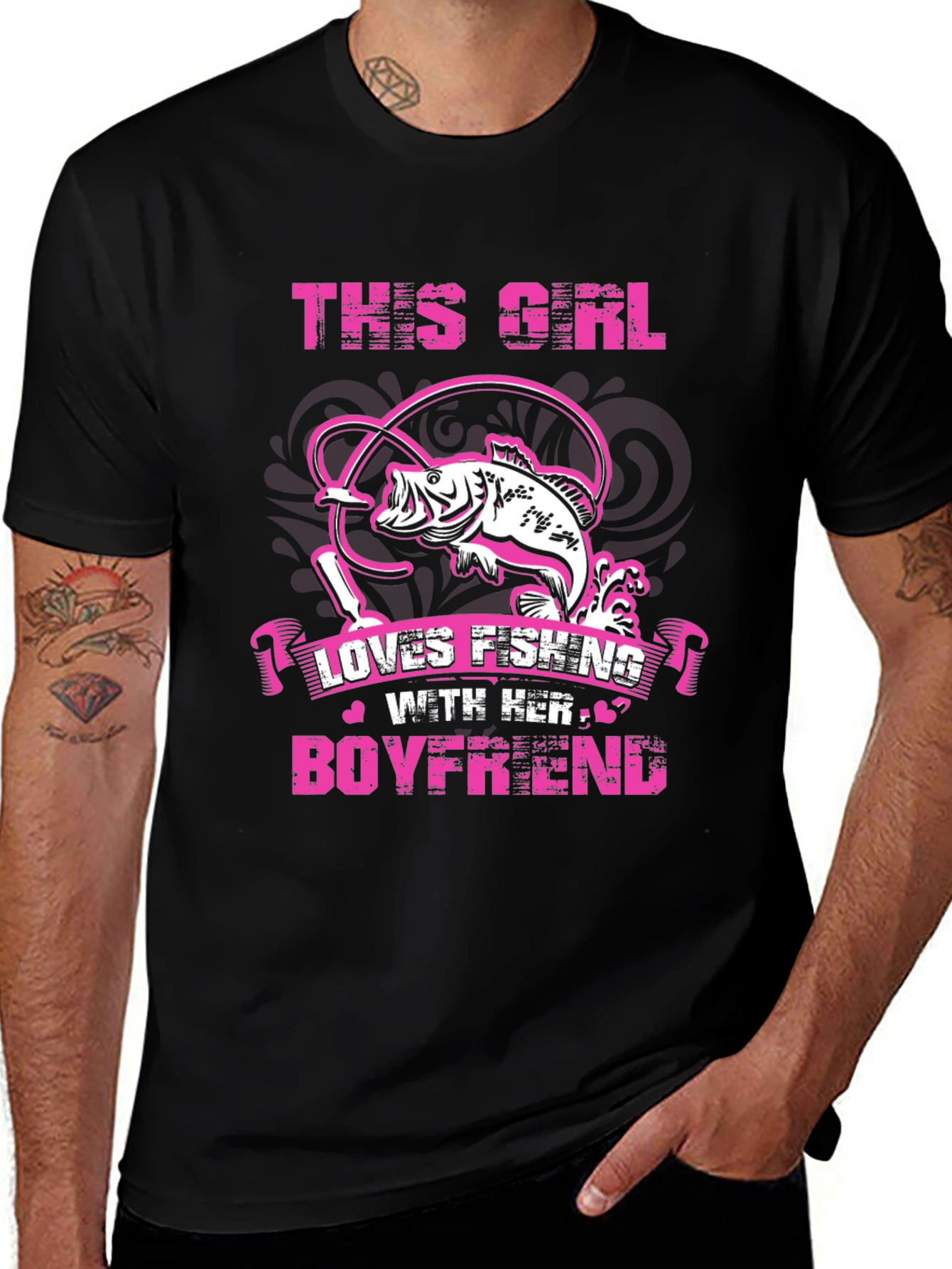 Variant 7 of Fishing Girl Boyfriend Black T-Shirt