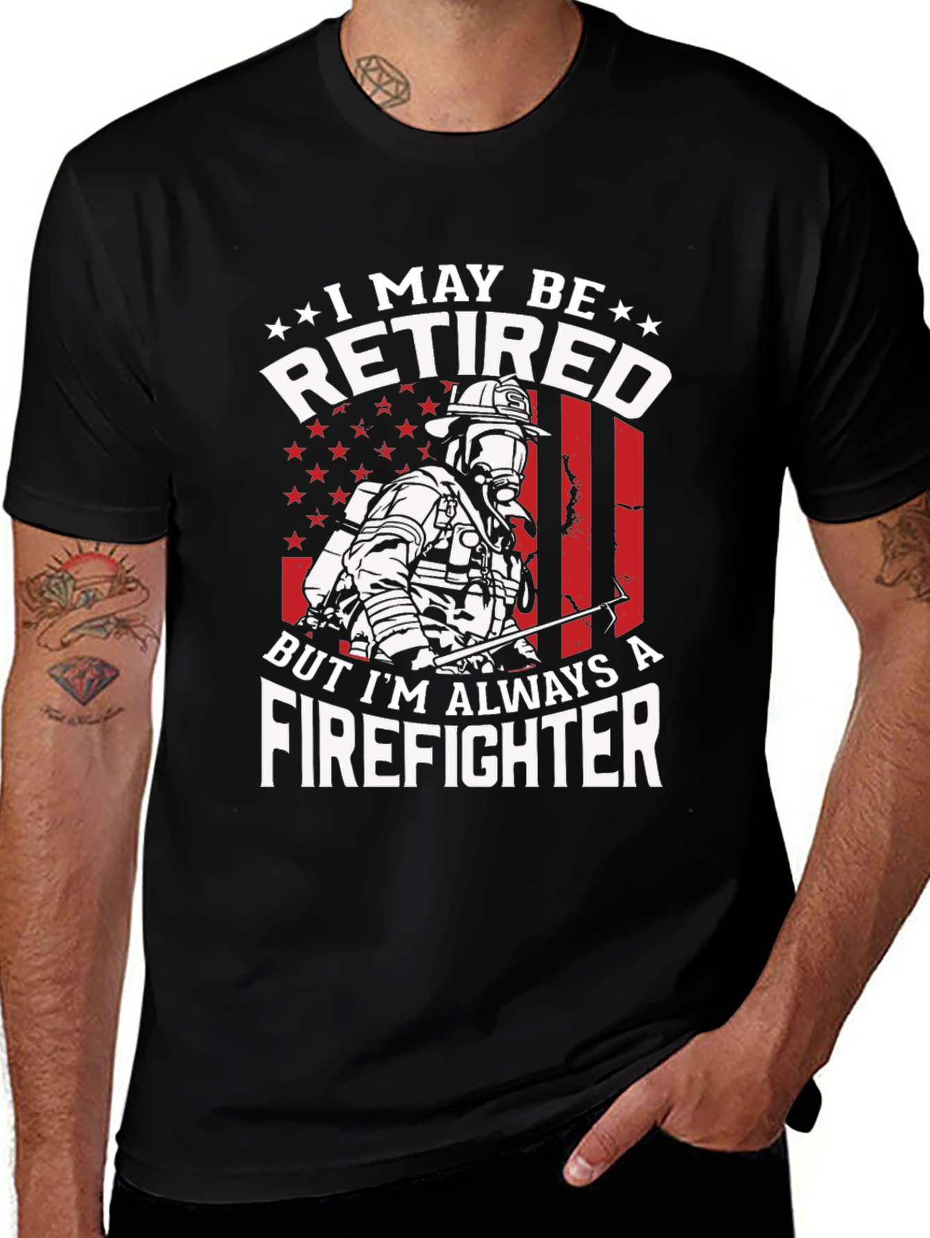 Black Retired Firefighter Graphic T-Shirt main image