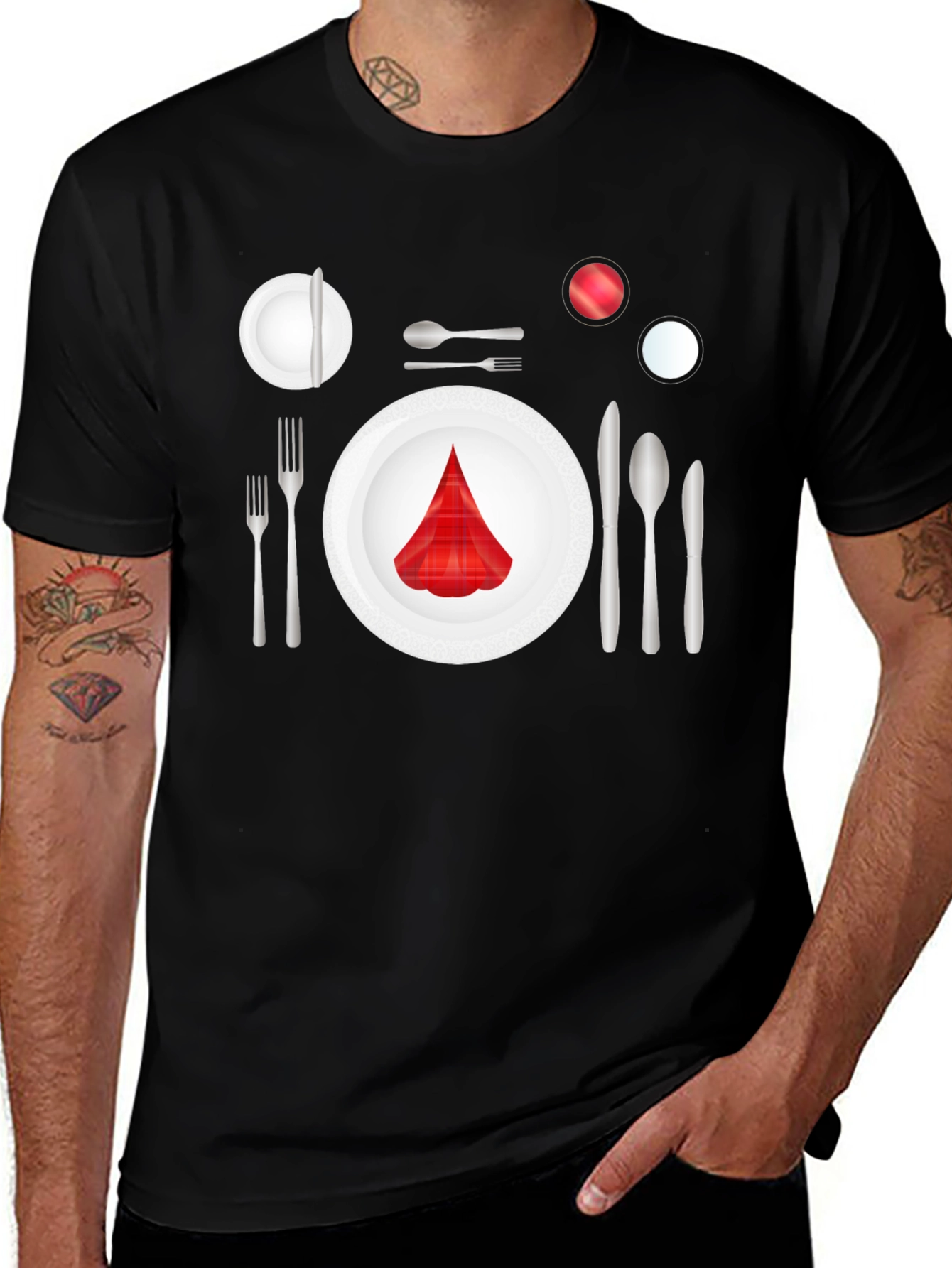 Variant 9 of Dinner Place Setting Graphic Tee - Black