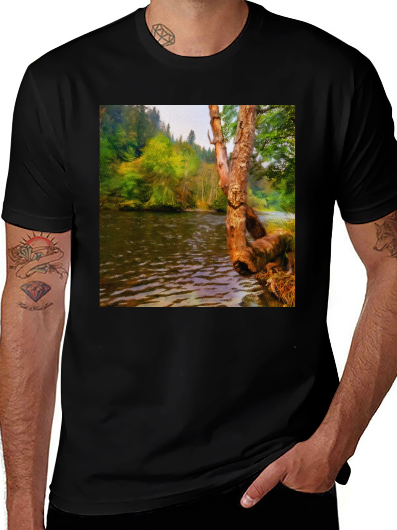 Variant 22 of River Scene Graphic Tee - Nature Art Shirt