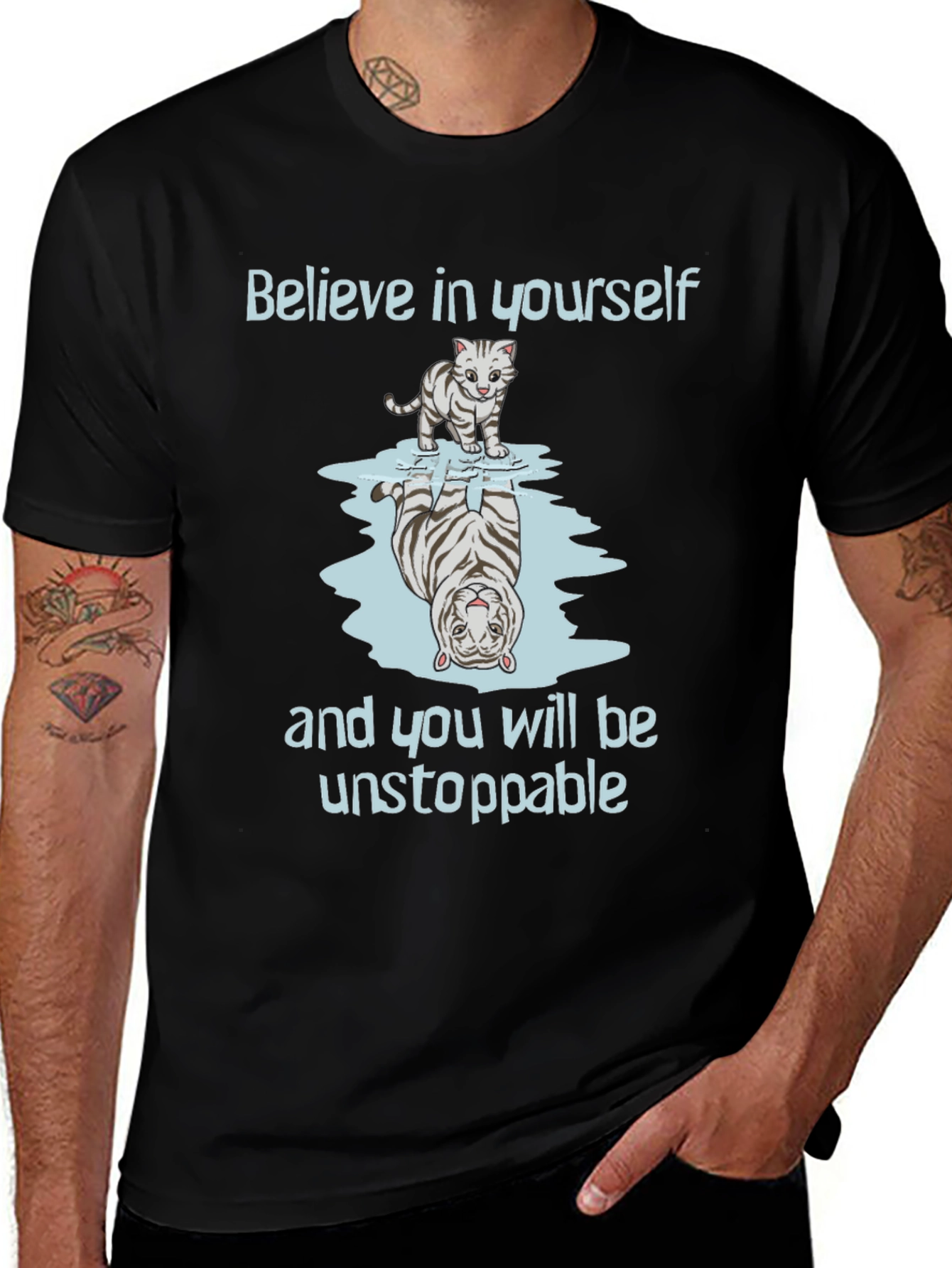 Variant 5 of Believe in Yourself T-Shirt - Cat & Tiger Graphic Tee