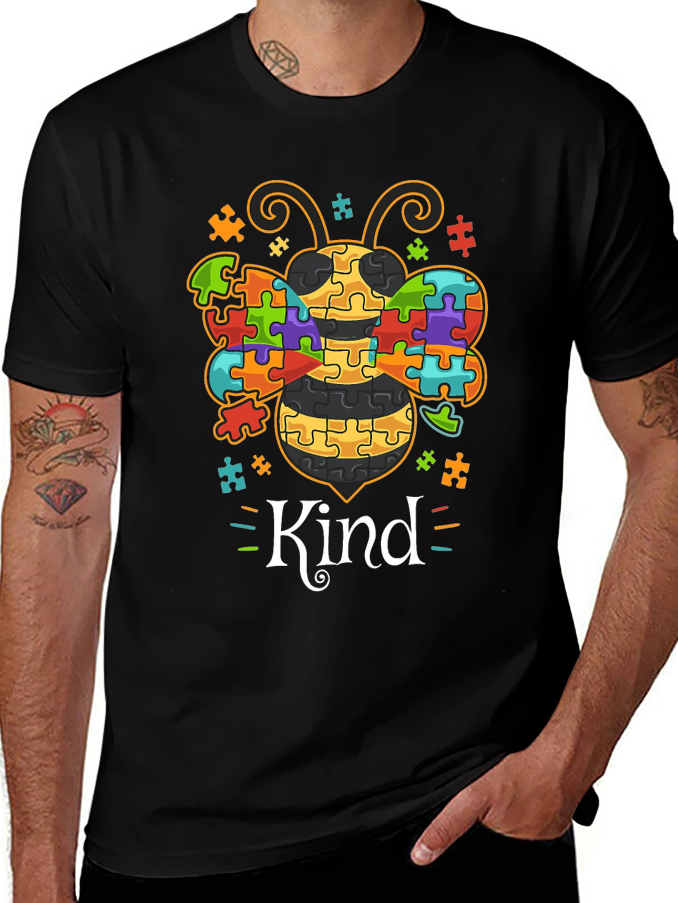 Variant 19 of Kind Bee Autism Awareness Puzzle Piece T-Shirt