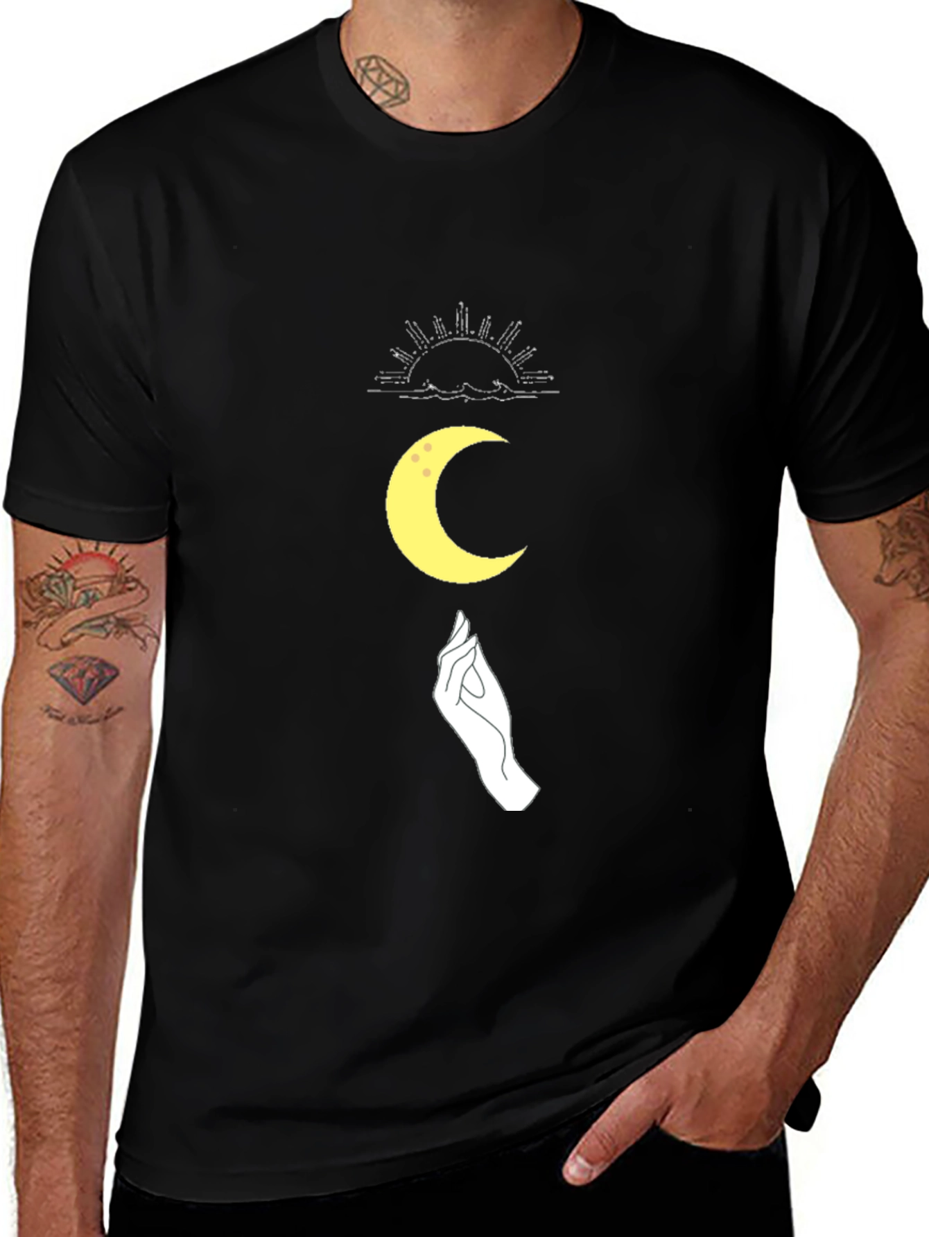 Variant 24 of Celestial Graphic Tee - Sun, Moon, & Hand Design