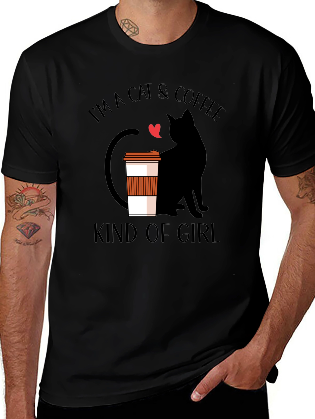 Variant 28 of Cat & Coffee Kind of Girl Black T-Shirt