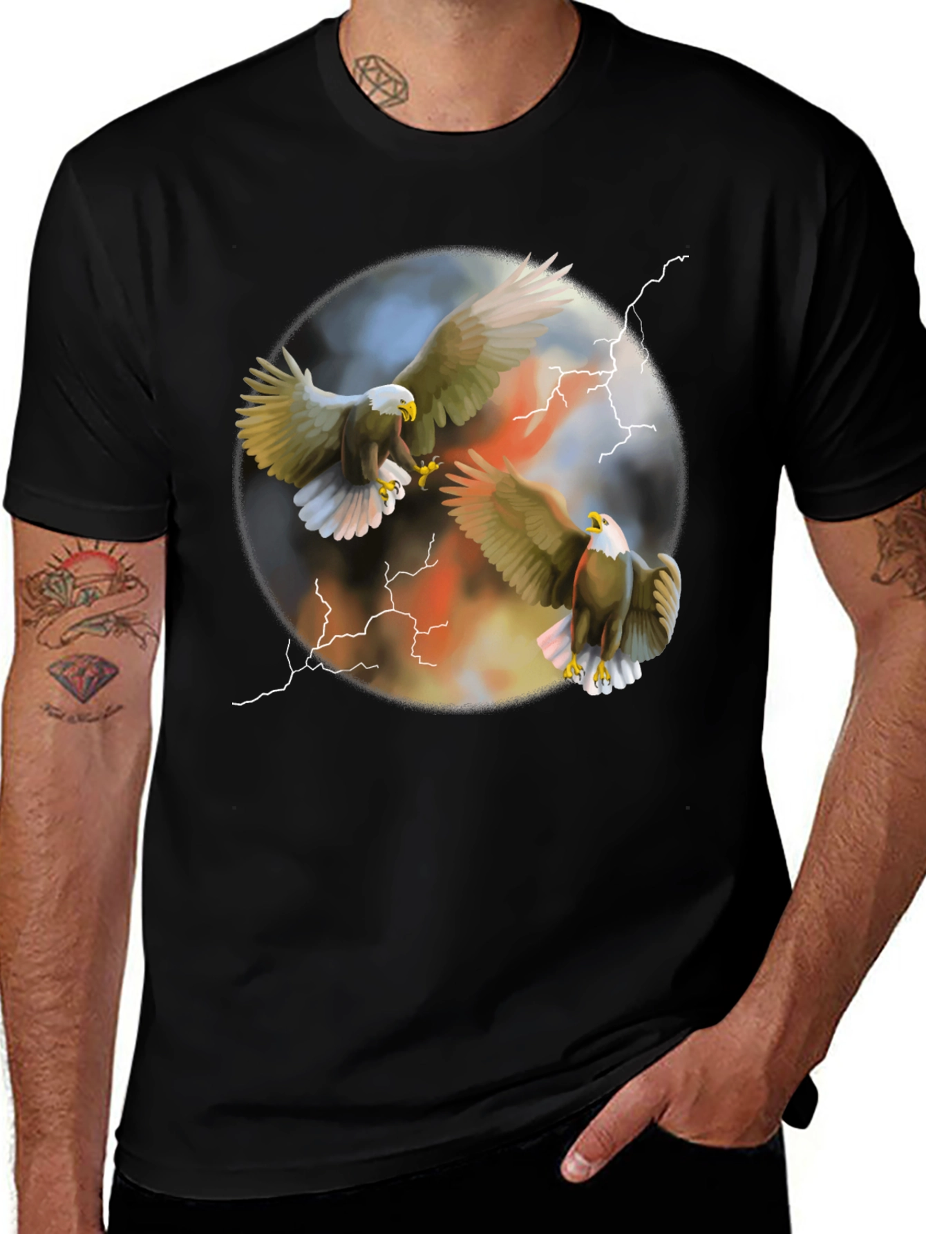Eagle Lightning Graphic Tee - Men's Black T-Shirt