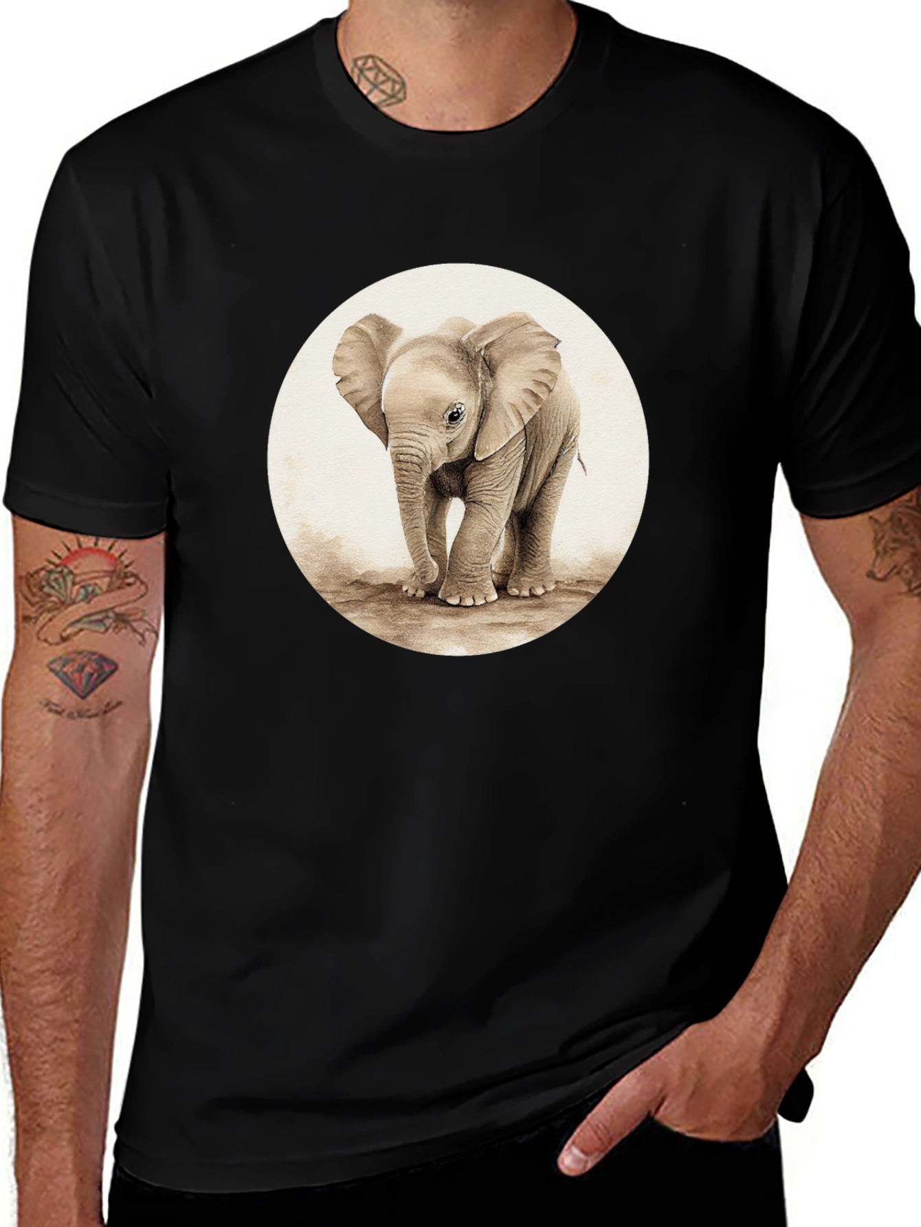 Variant 9 of Elephant Graphic Tee - Black Cotton Blend