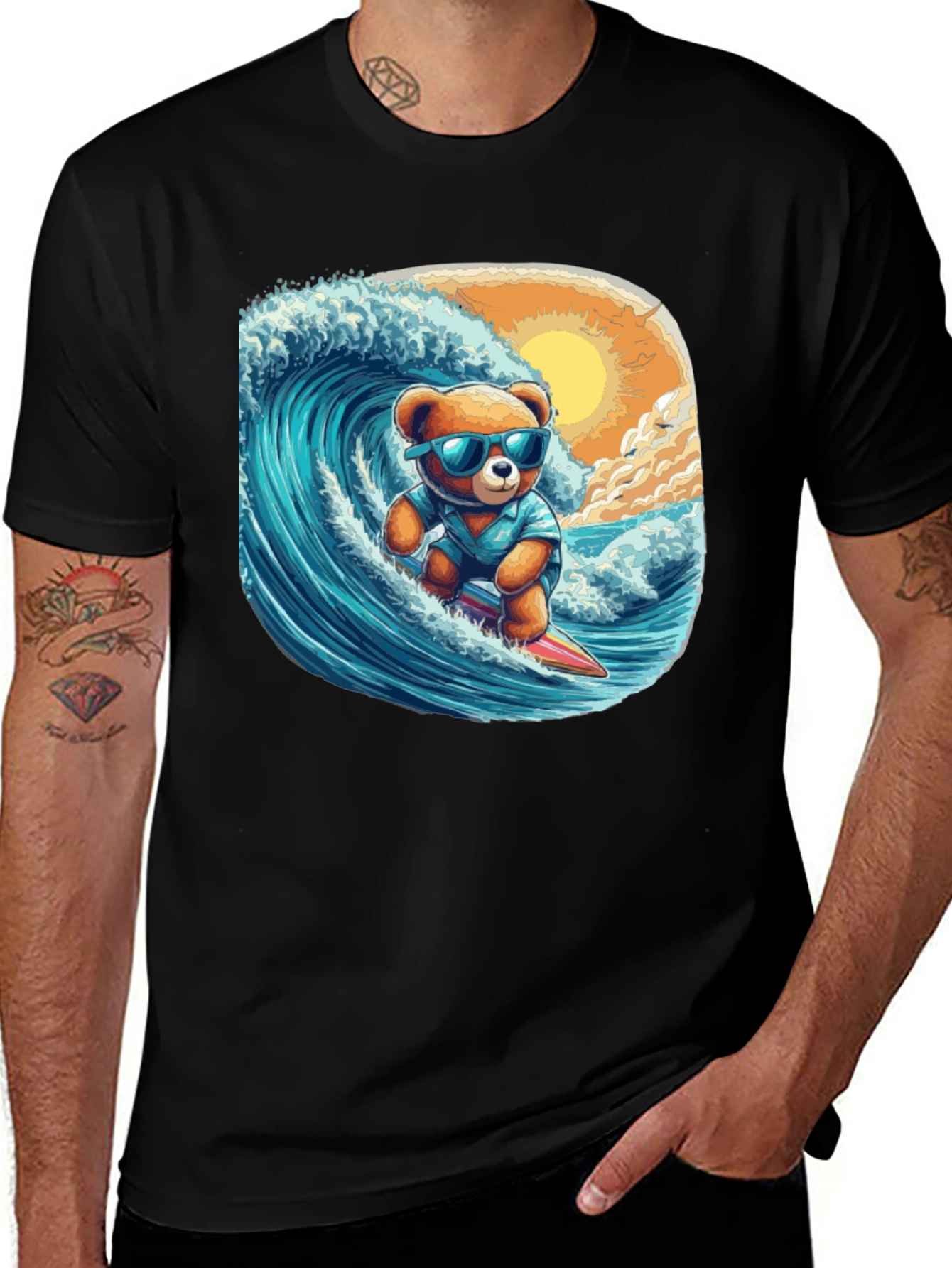 Variant 15 of Surfing Bear Graphic Tee - Cool Summer Style