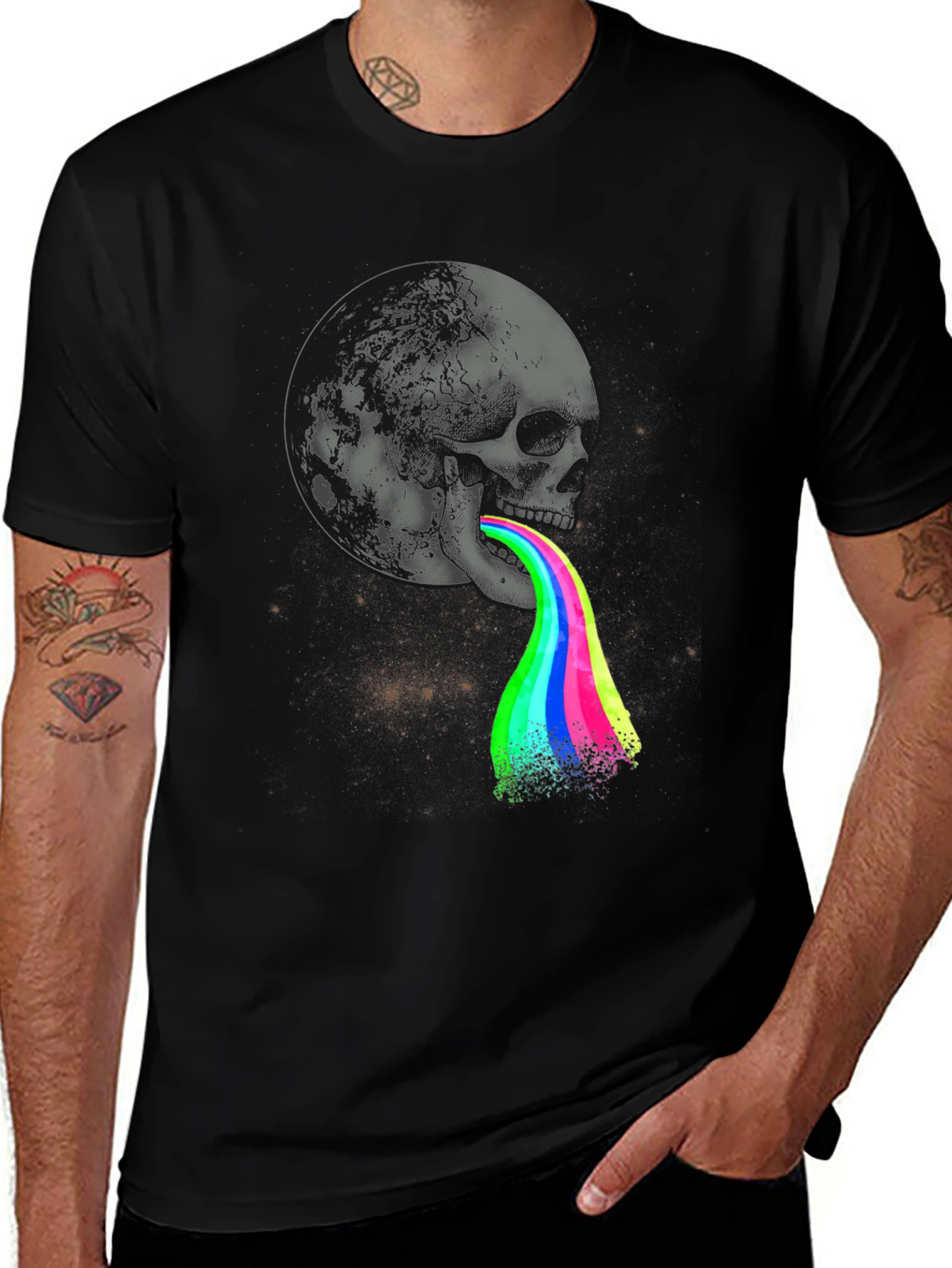 Variant 19 of Skull Moon Rainbow Tongue Graphic Tee