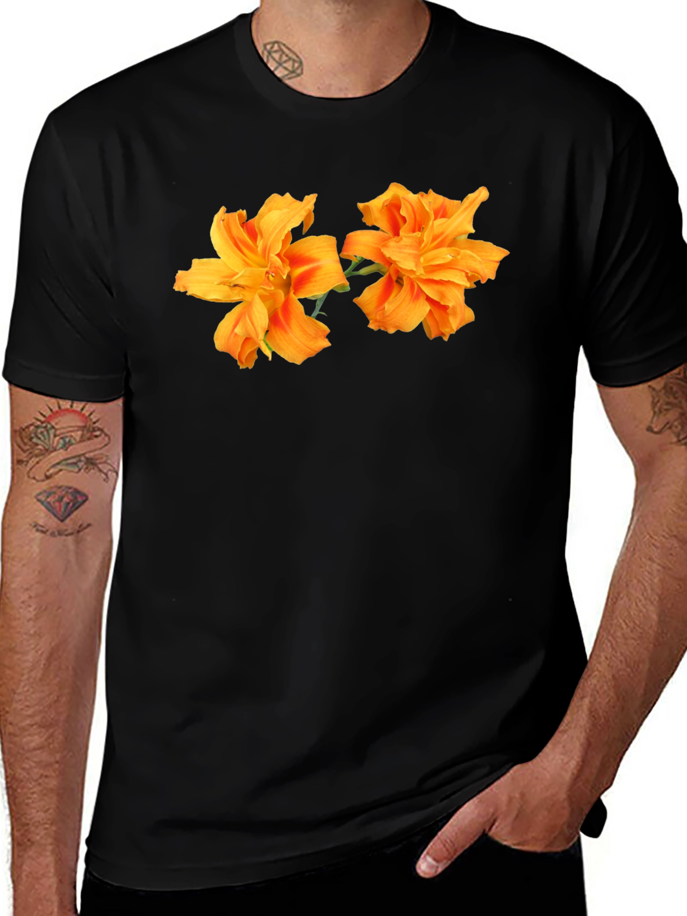 Variant 14 of Floral Print Black T-Shirt