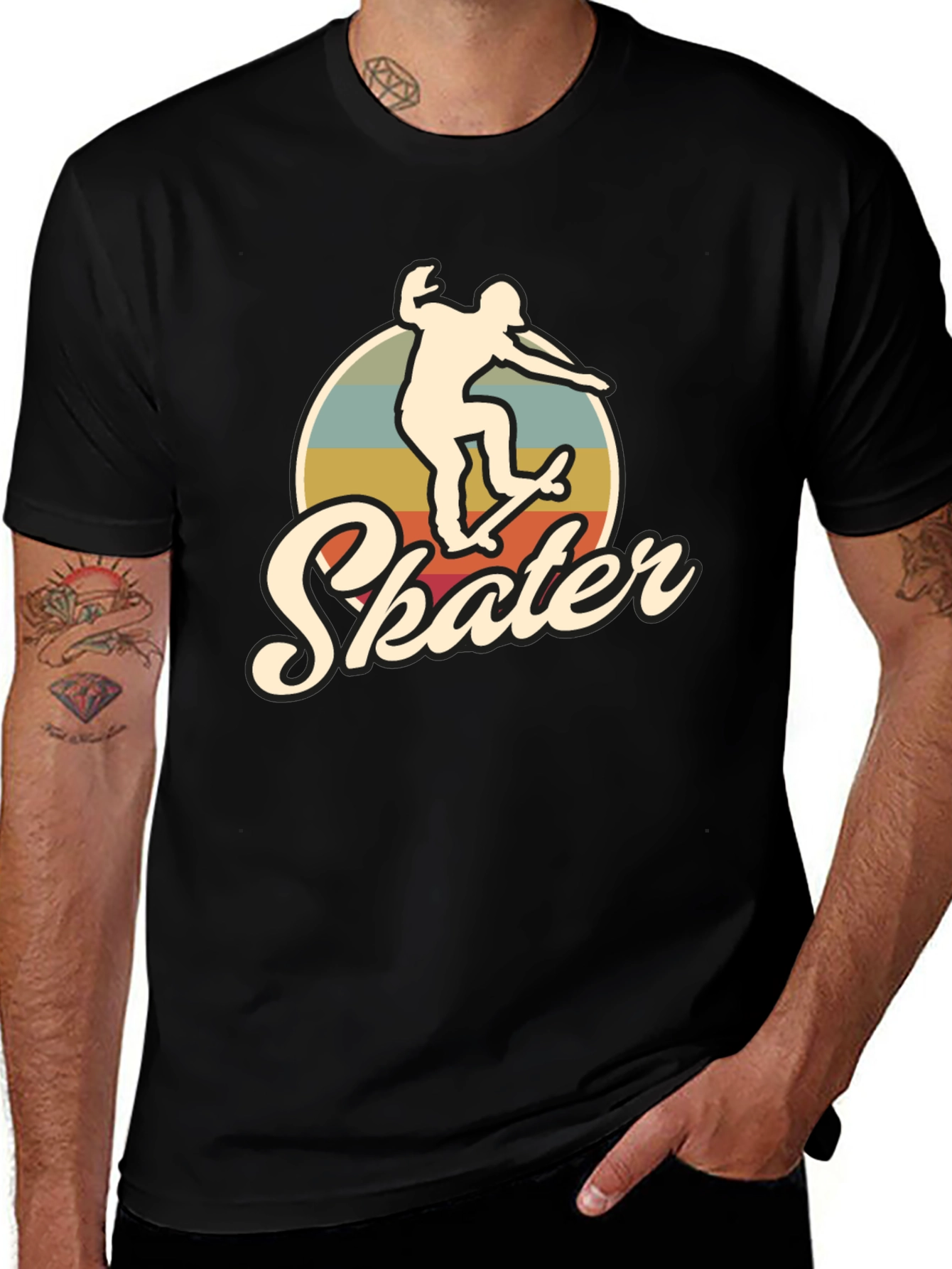 Black Retro Skater T-Shirt - Vintage Style Skateboarding Tee main image
