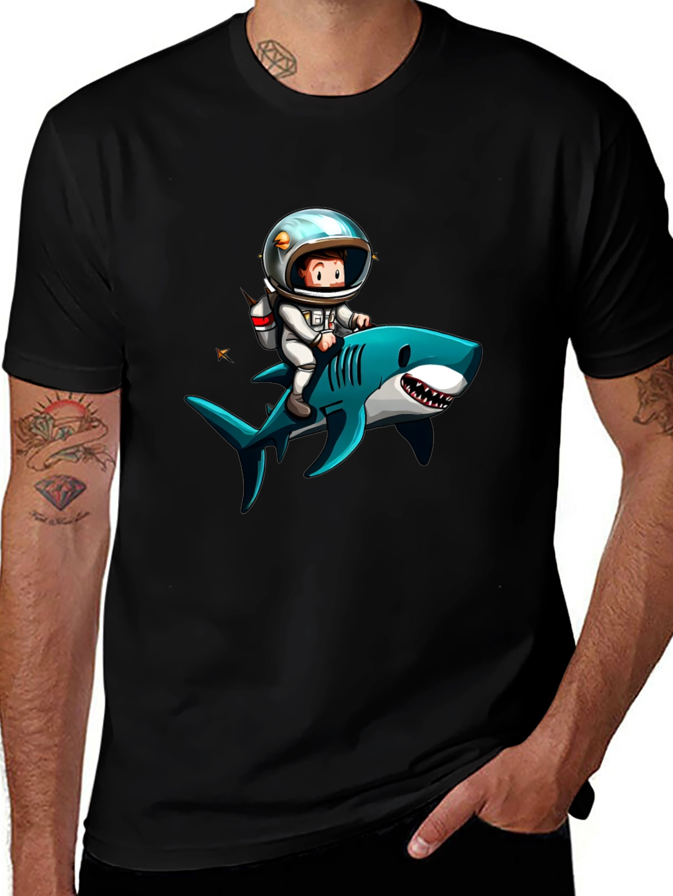 Variant 25 of Astronaut Riding Shark Graphic T-Shirt