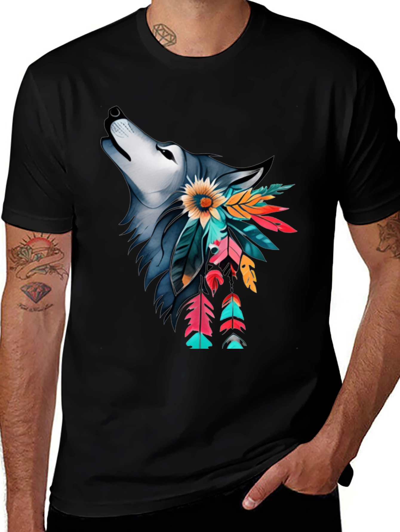Variant 8 of Wolf & Feather Graphic Print Black T-Shirt