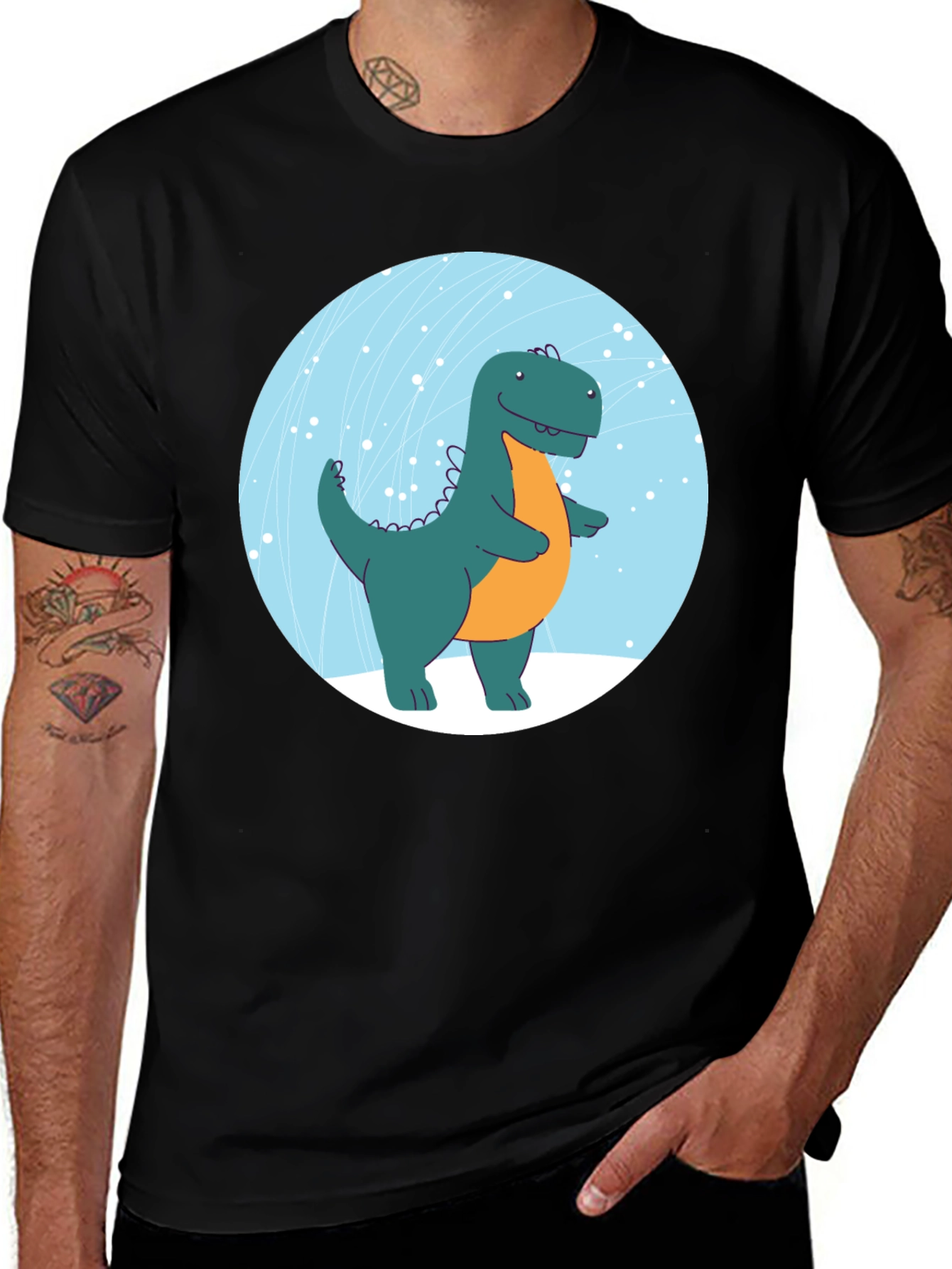 Variant 7 of Dinosaur Graphic Print Black T-Shirt