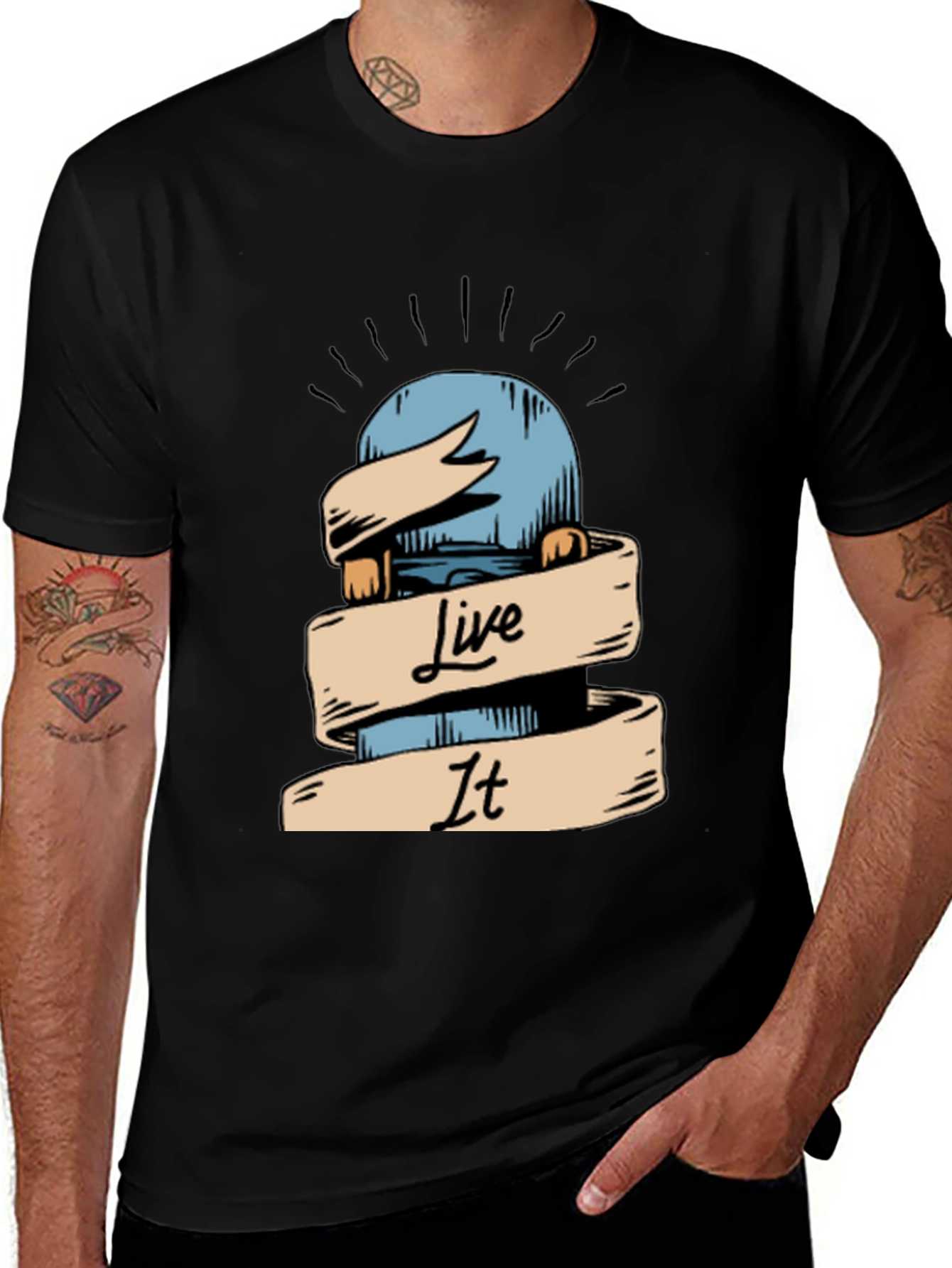 Variant 6 of Live It Graphic Tee - Black Cotton T-Shirt for Everyday Wear