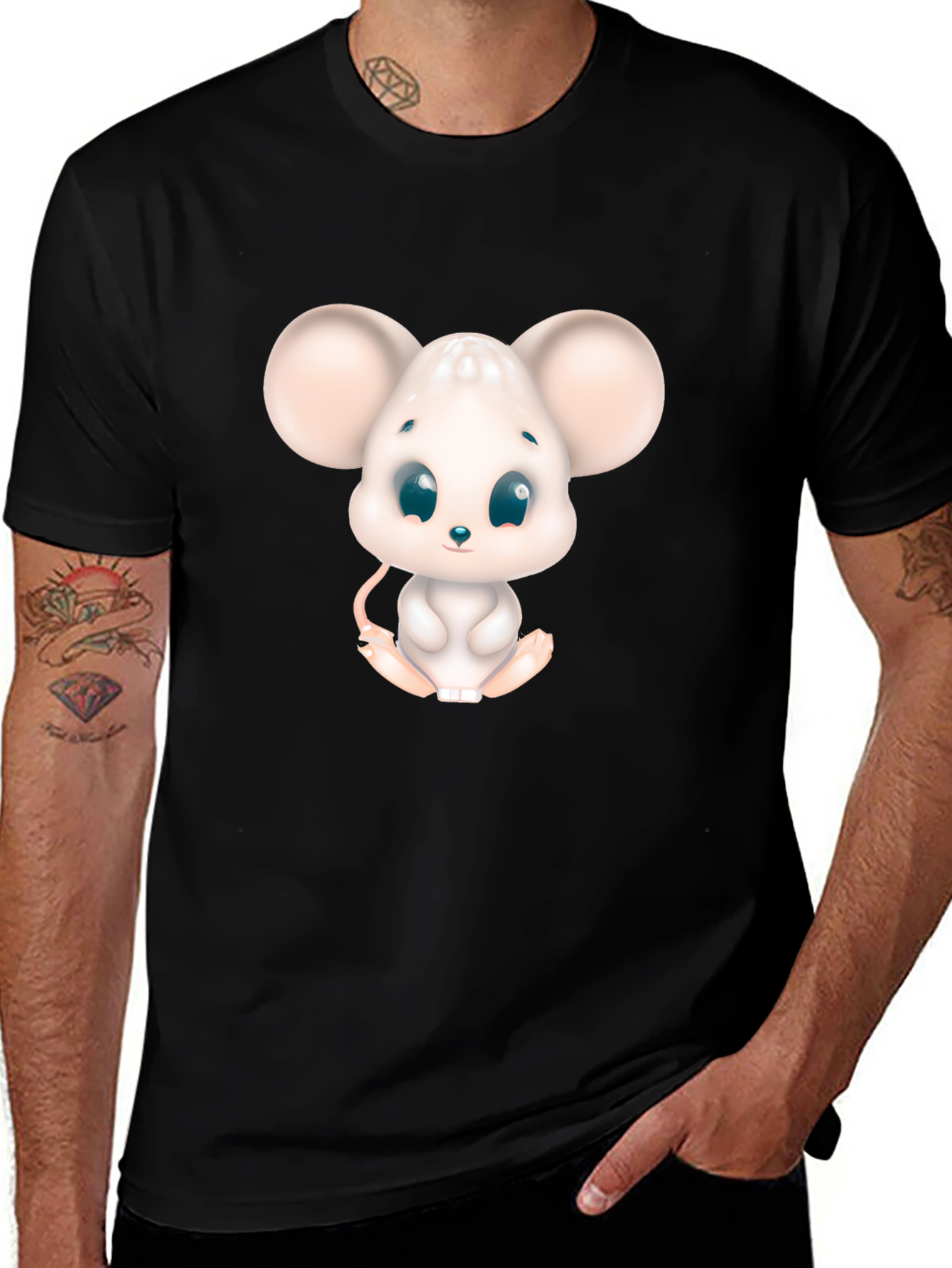 Variant 12 of Cute Cartoon Mouse Graphic Black T-Shirt