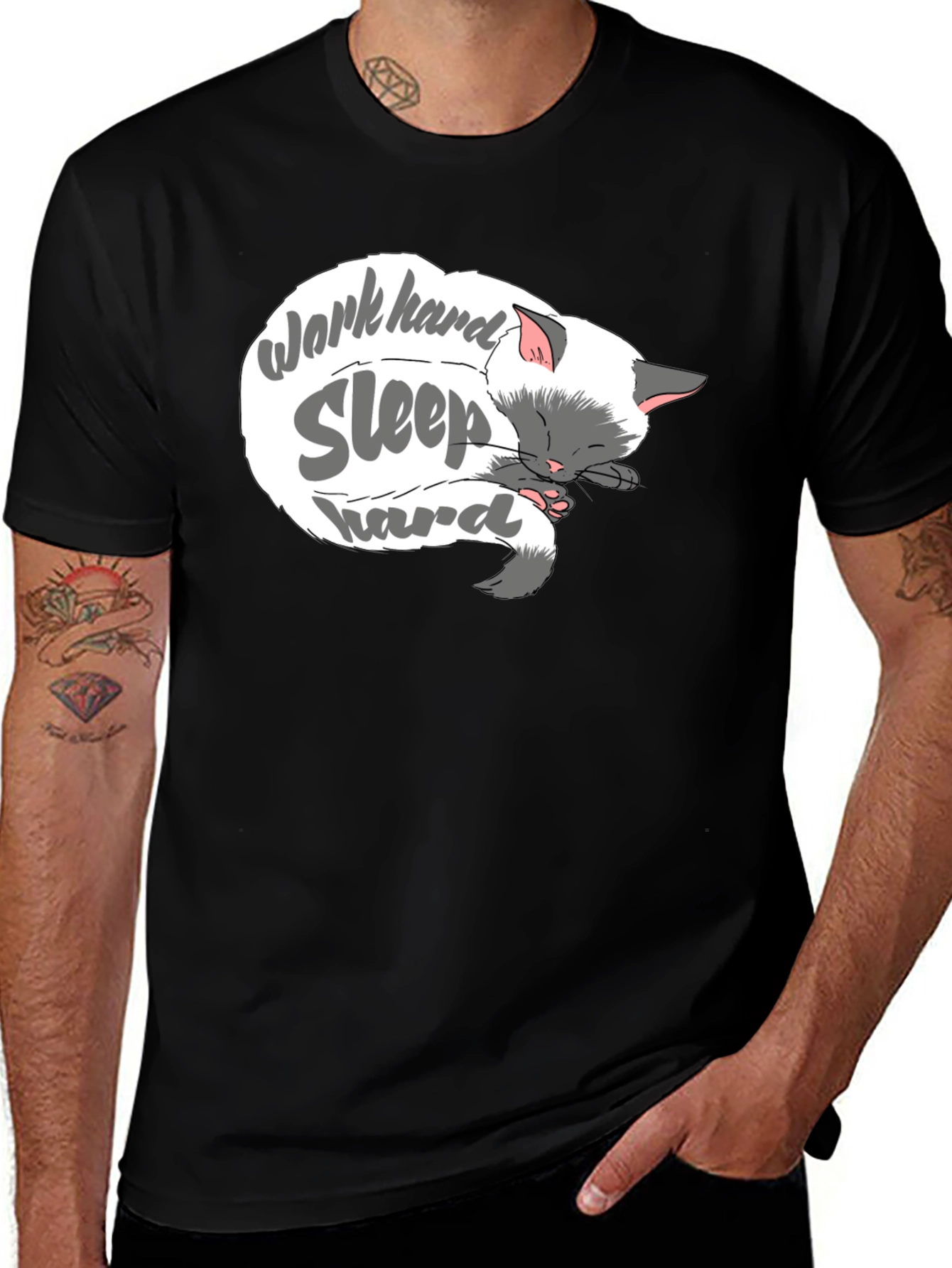 Variant 18 of Work Hard Sleep Hard Cat Graphic T-Shirt