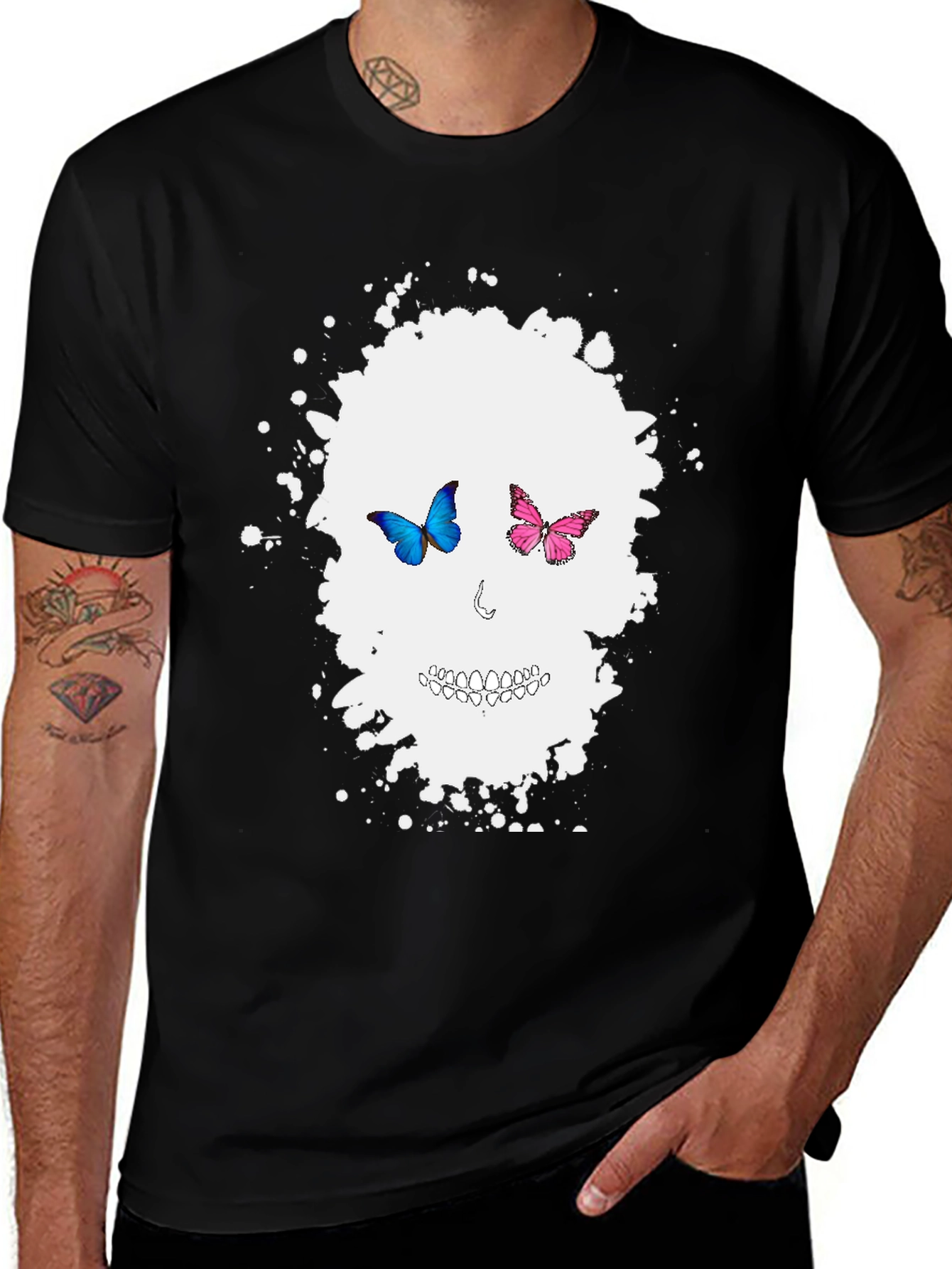 Variant 17 of Butterfly Skull Graphic Tee - Men's Black T-Shirt