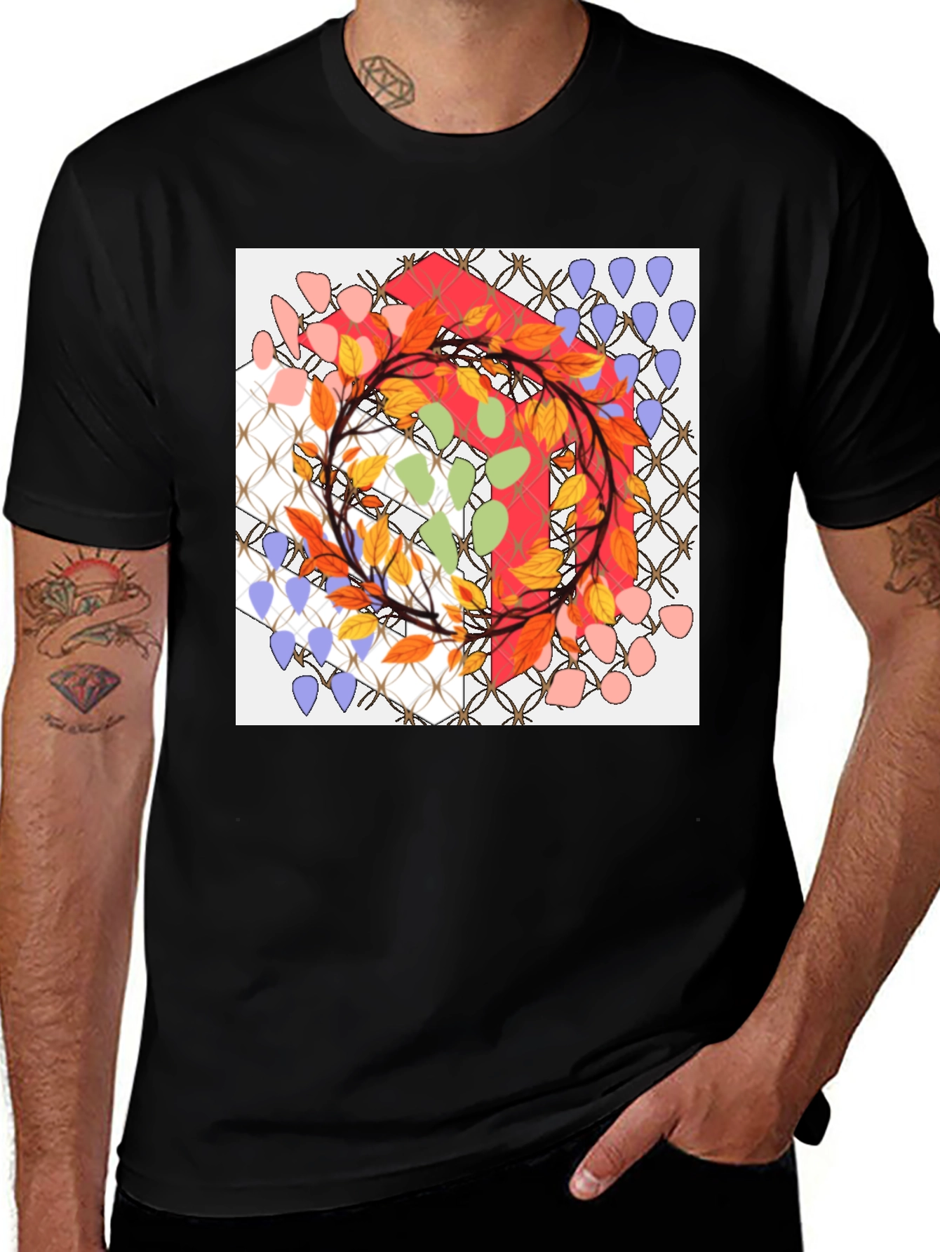 Variant 20 of Abstract Art Wreath Graphic Tee - Black