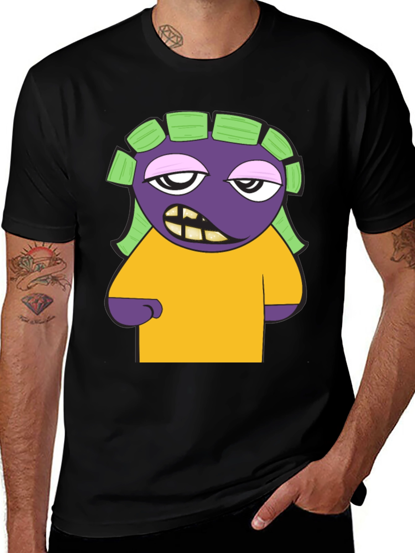 Variant 16 of Unique Cartoon Character Graphic T-Shirt - Black