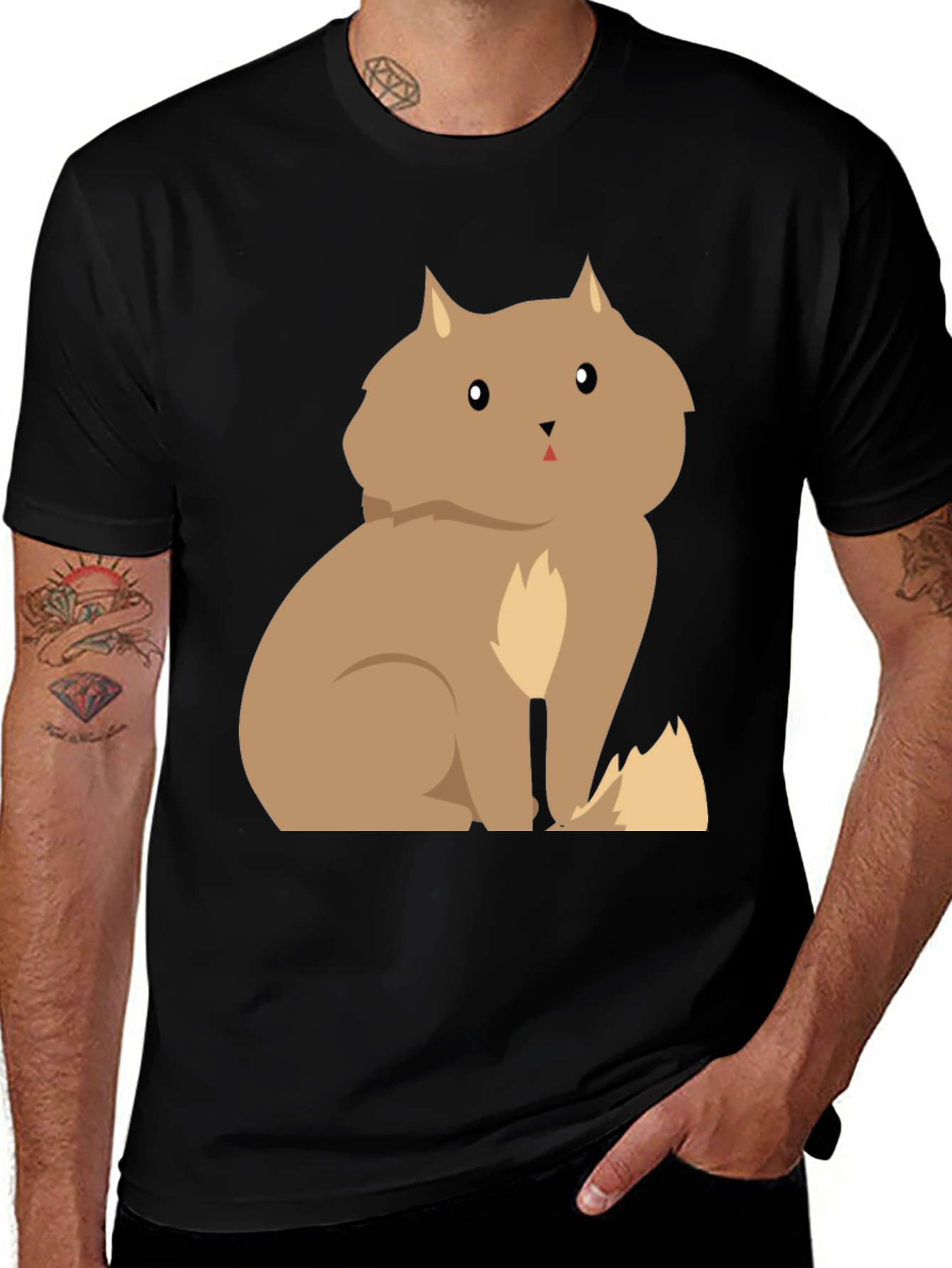 Cartoon Cat Graphic T-Shirt - Black